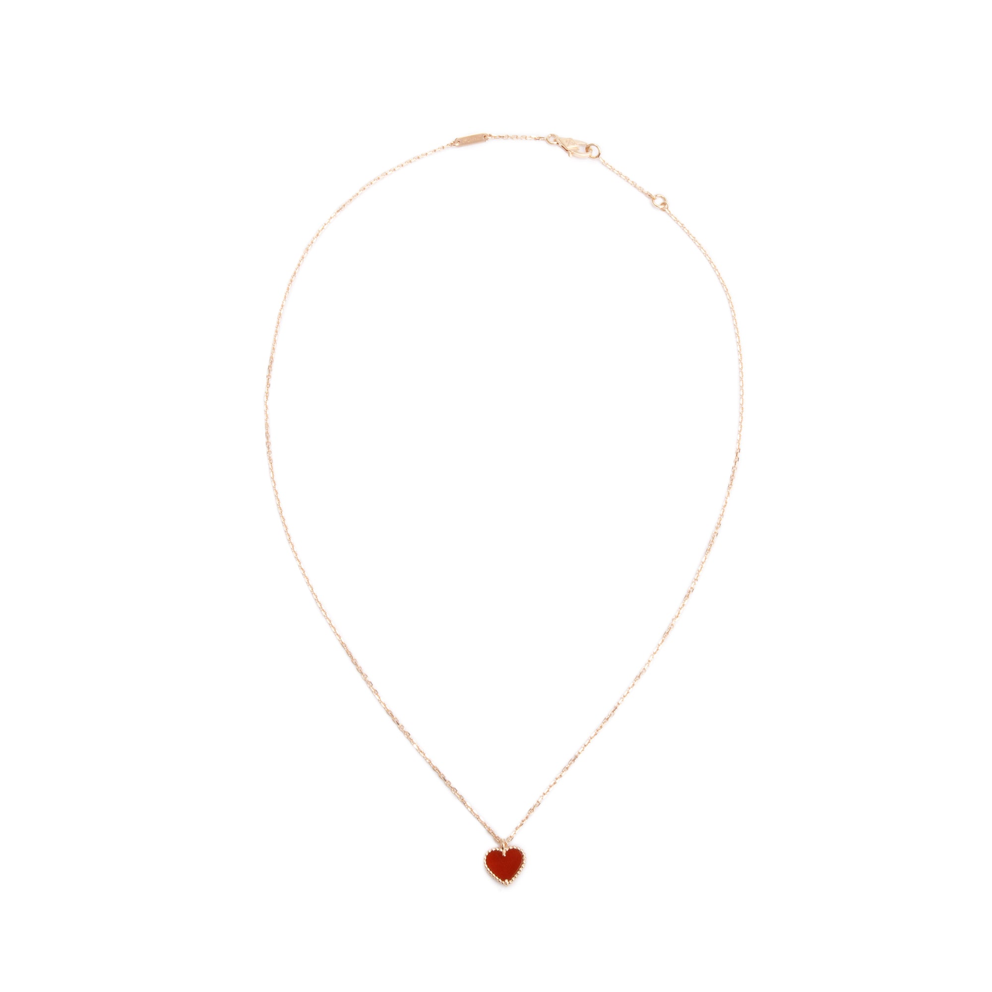 Van Cleef & Arpels 2023 18k Rose Gold Sweet Hearts Carnelian Pendant Necklace w/ Certificate