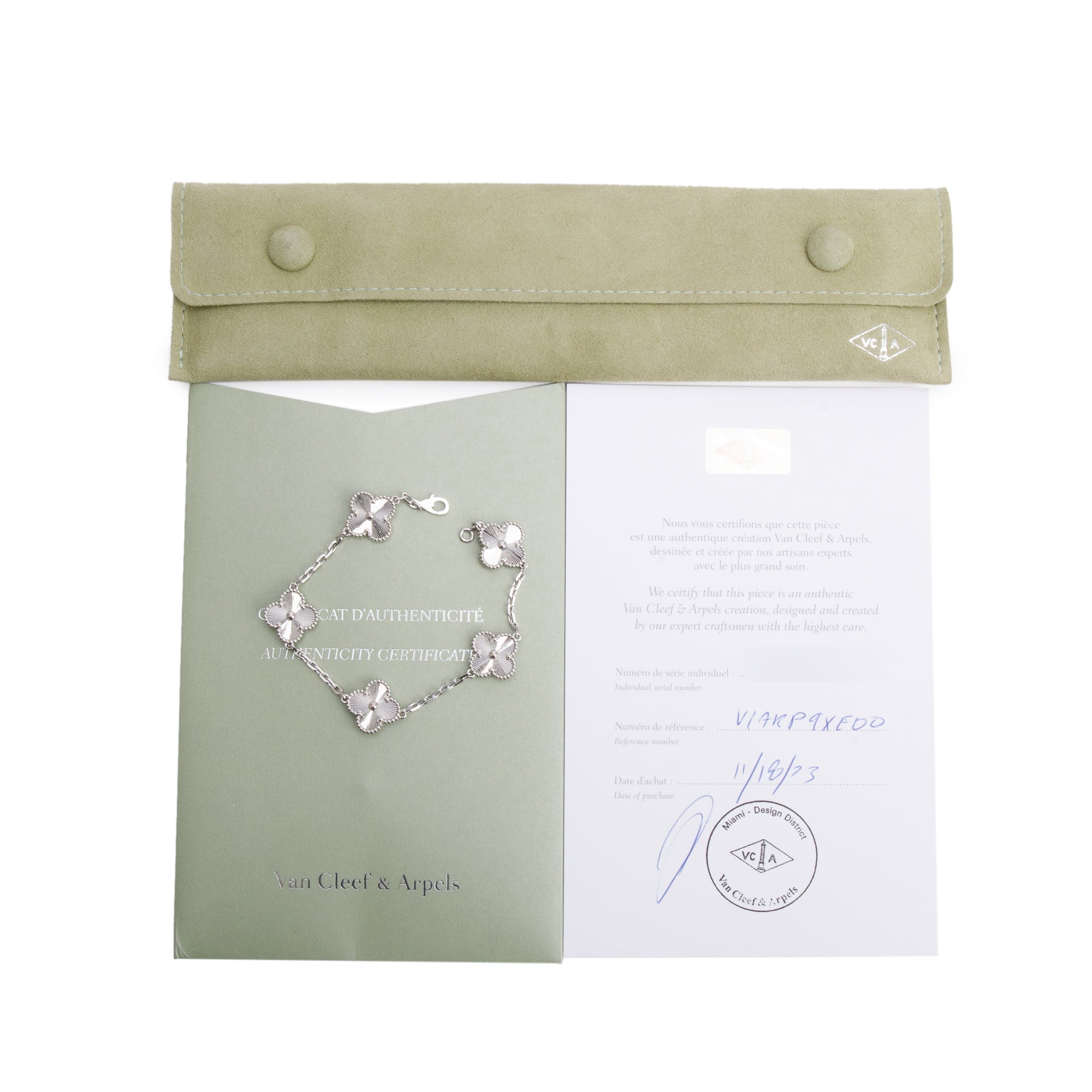 Van Cleef & Arpels 2023 18k White Gold Vintage Alhambra 5 Motif Bracelet w/ Certificate