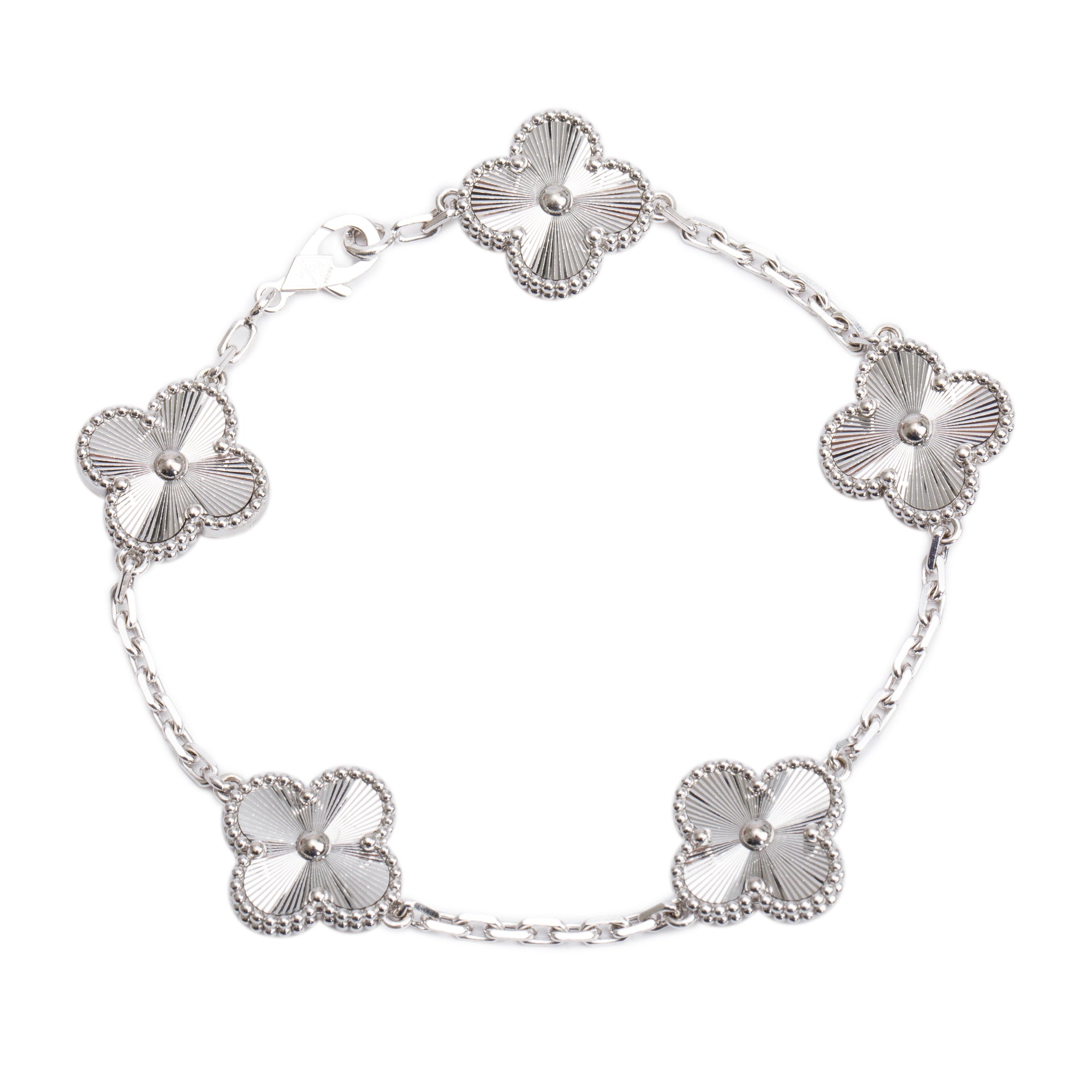 Van Cleef & Arpels 2023 18k White Gold Vintage Alhambra 5 Motif Bracelet w/ Certificate