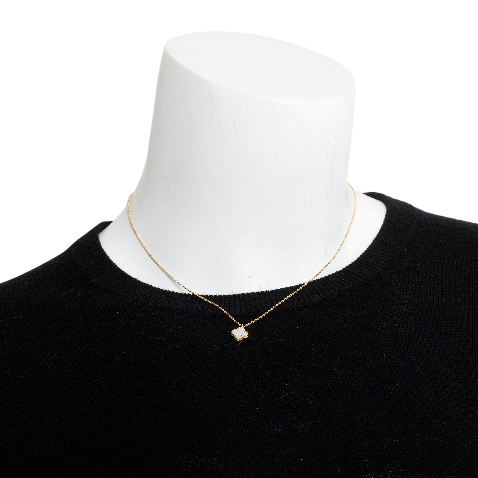 Van Cleef & Arpels 2023 18k Yellow Gold Sweet Alhambra Mother of Pearl Pendant Necklace w/ Box, Receipt & Certificate
