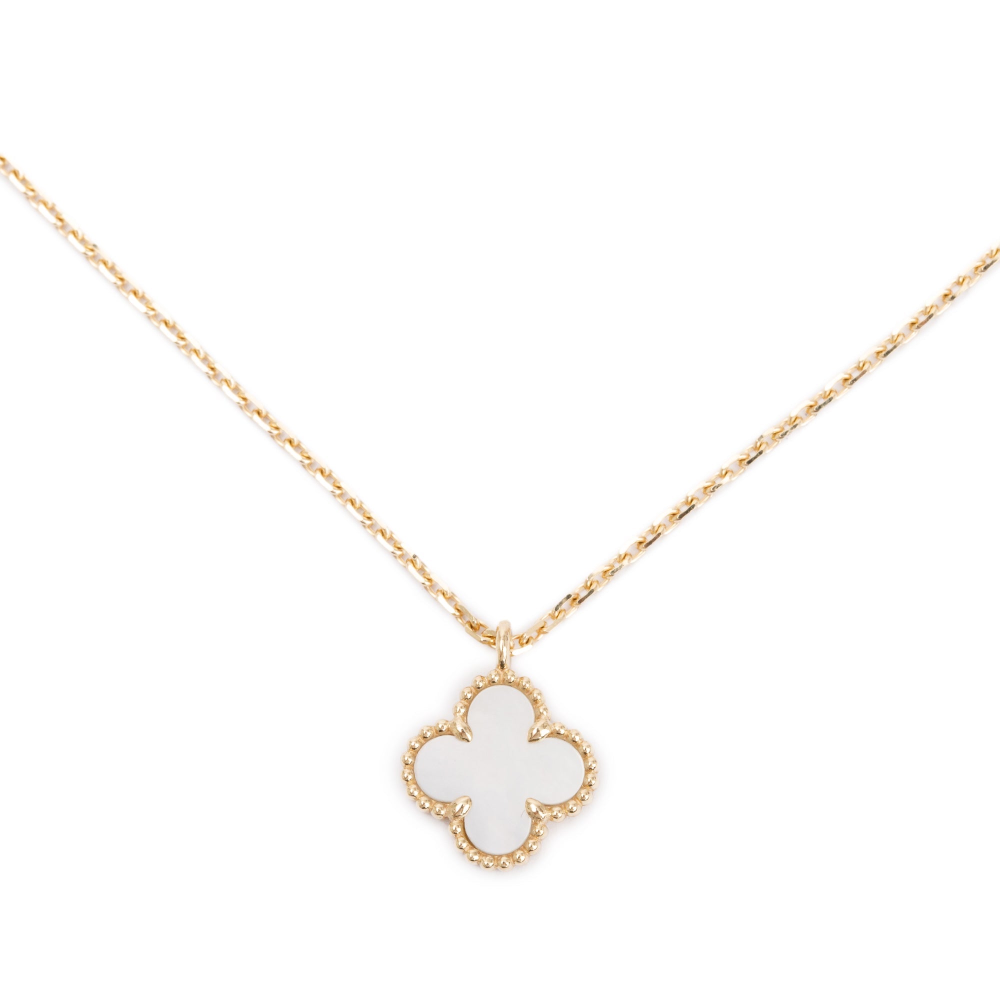 Van Cleef & Arpels 2023 18k Yellow Gold Sweet Alhambra Mother of Pearl Pendant Necklace w/ Box, Receipt & Certificate