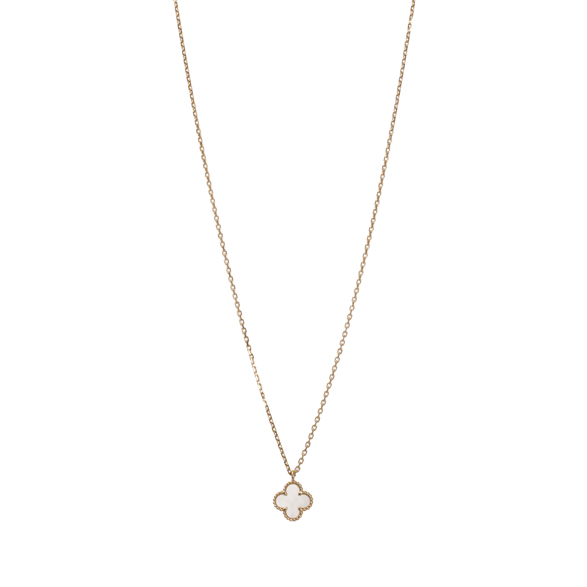 Van Cleef & Arpels 2023 18k Yellow Gold Sweet Alhambra Mother of Pearl Pendant Necklace w/ Box, Receipt & Certificate
