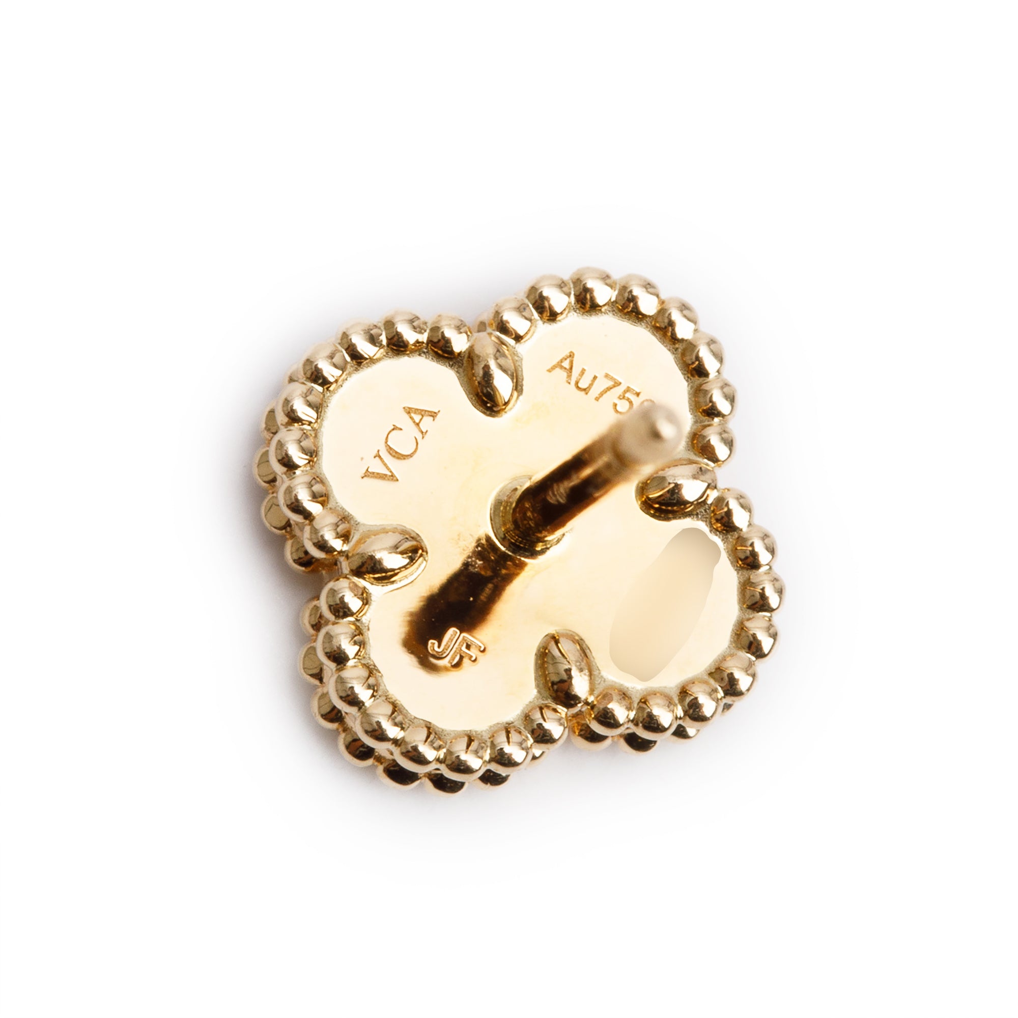 Van Cleef & Arpels 2023 18k Yellow Gold Sweet Alhambra Mother of Pearl Stud Earrings w/ Box & Certificate