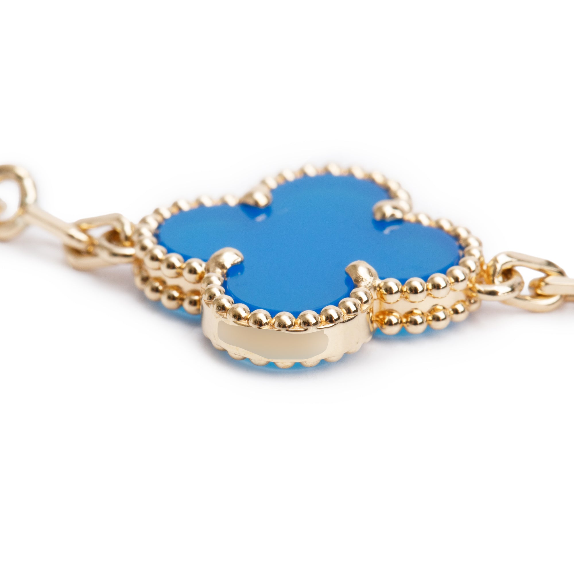 Van Cleef & Arpels 2023 18k Yellow Gold Vintage Alhambra 10 Motif Blue Agate Necklace w/ Box & Certificate