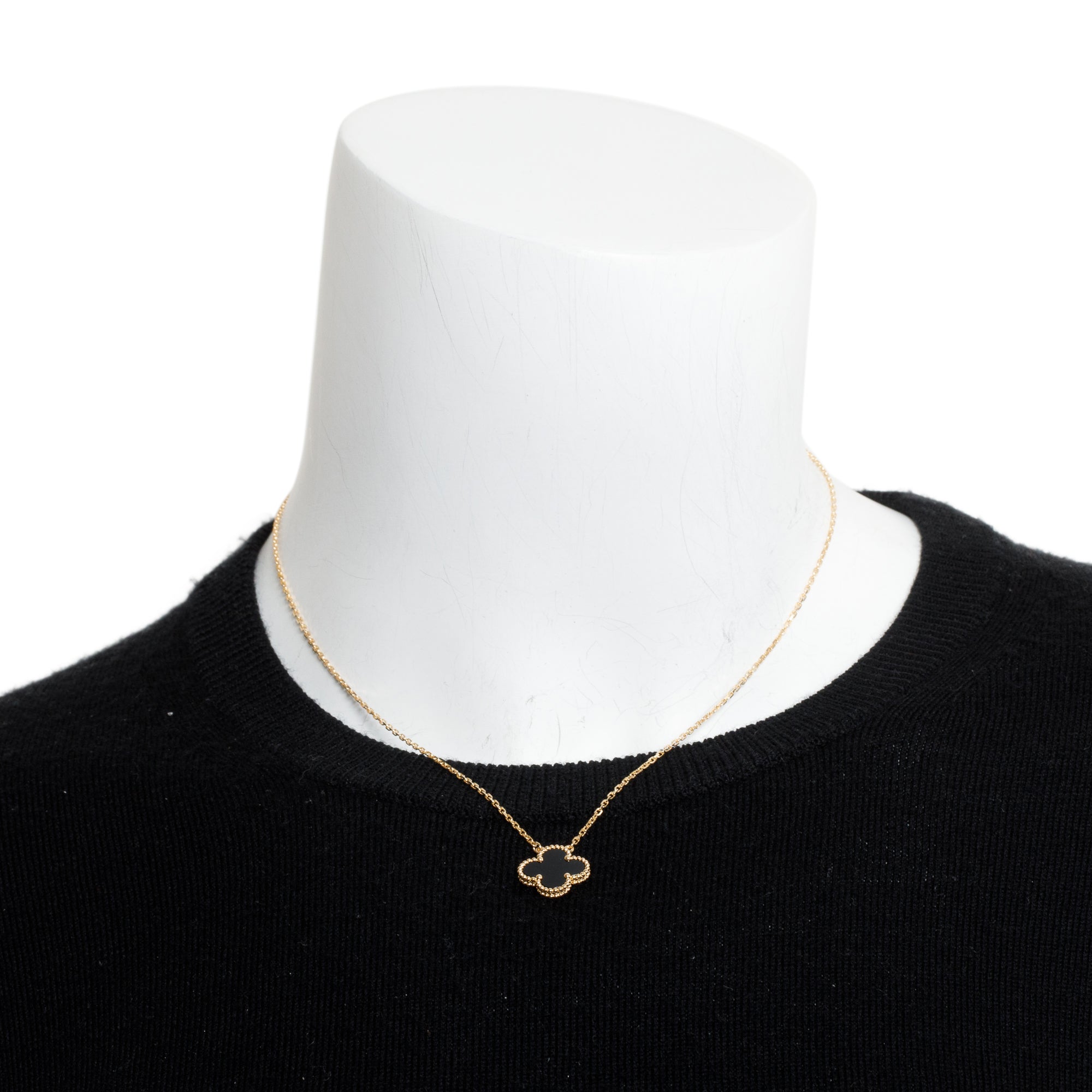 Van Cleef & Arpels 2023 18k Yellow Gold Vintage Alhambra Black Onyx Pendant Necklace w/ Box & Receipt