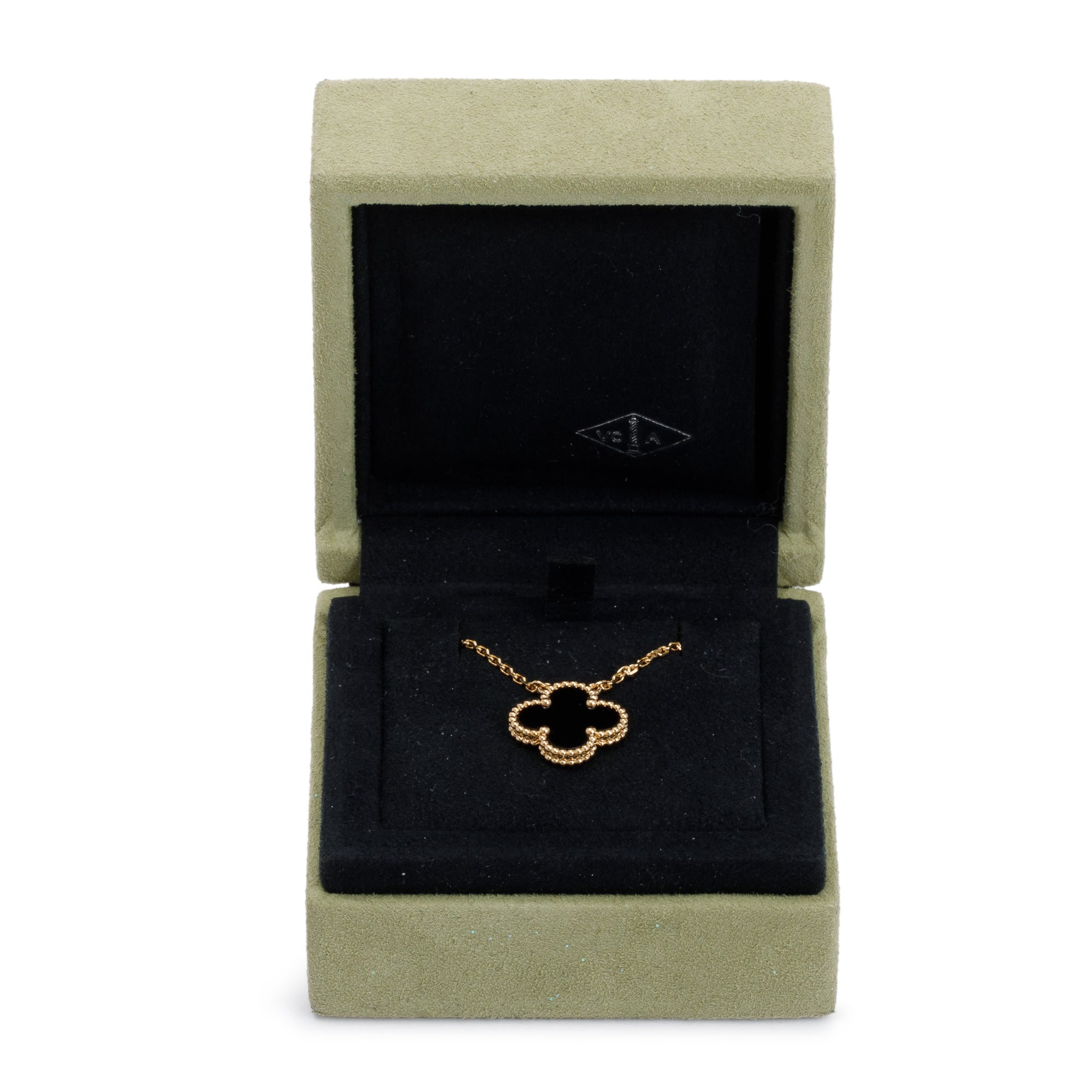 Van Cleef & Arpels 2023 18k Yellow Gold Vintage Alhambra Black Onyx Pendant Necklace w/ Box & Receipt