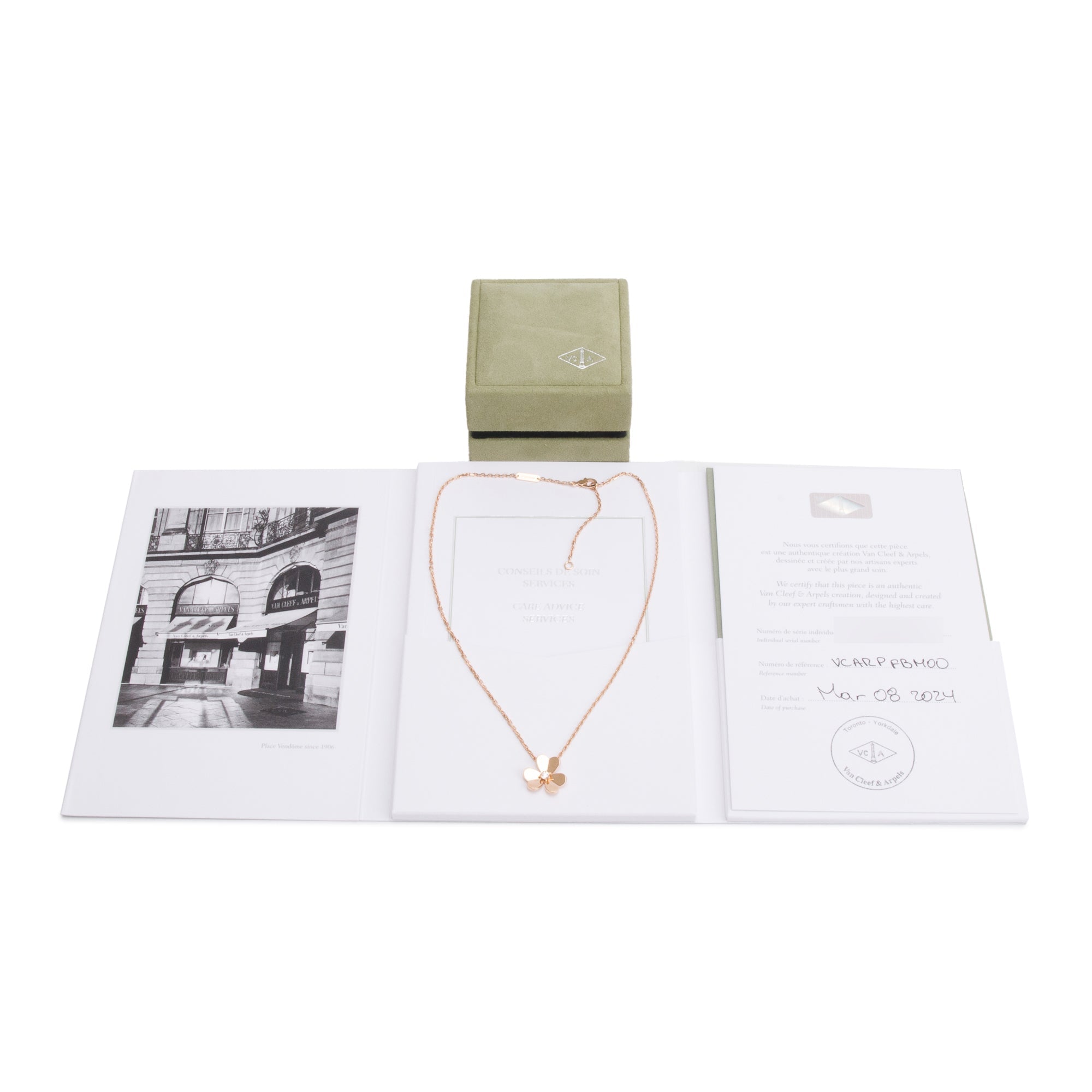 Van Cleef & Arpels 2024 18k Rose Gold Diamond Frivole Pendant Necklace,Small Model w/ Box, Receipt & Certificate
