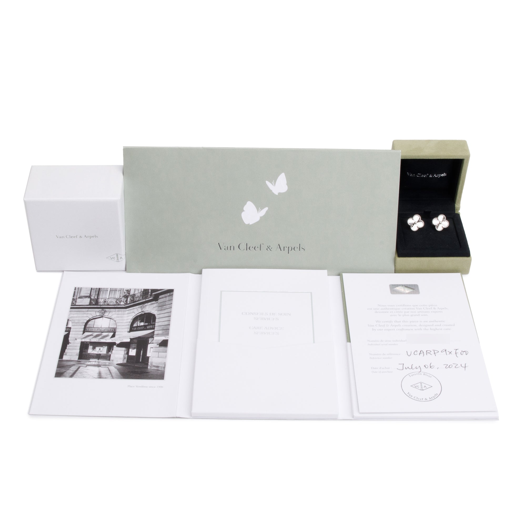 Van Cleef & Arpels 2024 18k White Gold Vintage Alhambra Earrings w/ Box, Receipt & Certificate