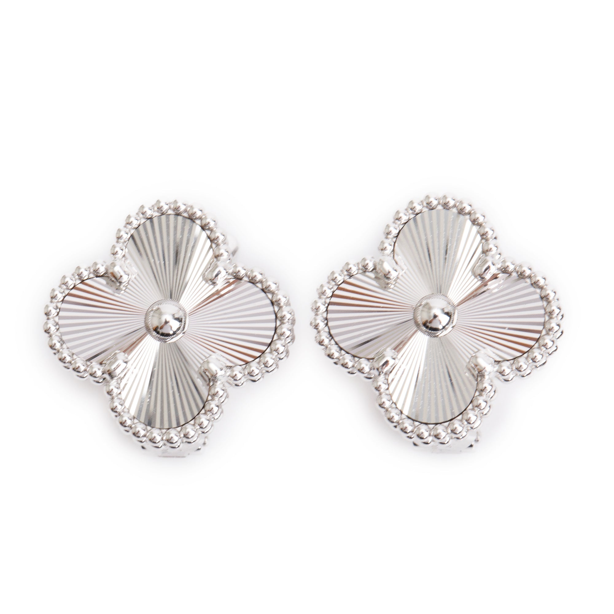 Van Cleef & Arpels 2024 18k White Gold Vintage Alhambra Earrings w/ Box, Receipt & Certificate