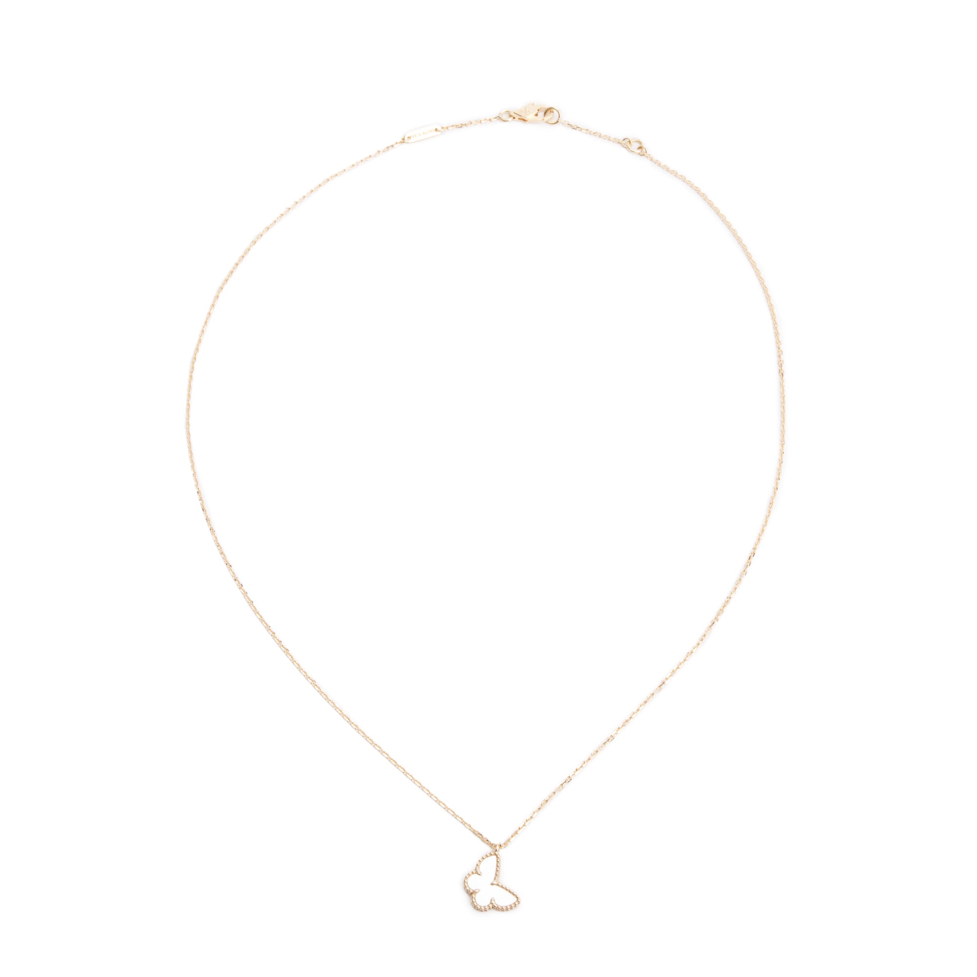 Van Cleef & Arpels 2024 18k Yellow Gold Sweet Alhambra Mother of Pearl Butterfly Pendant Necklace w/ Box, Receipt & Certificate