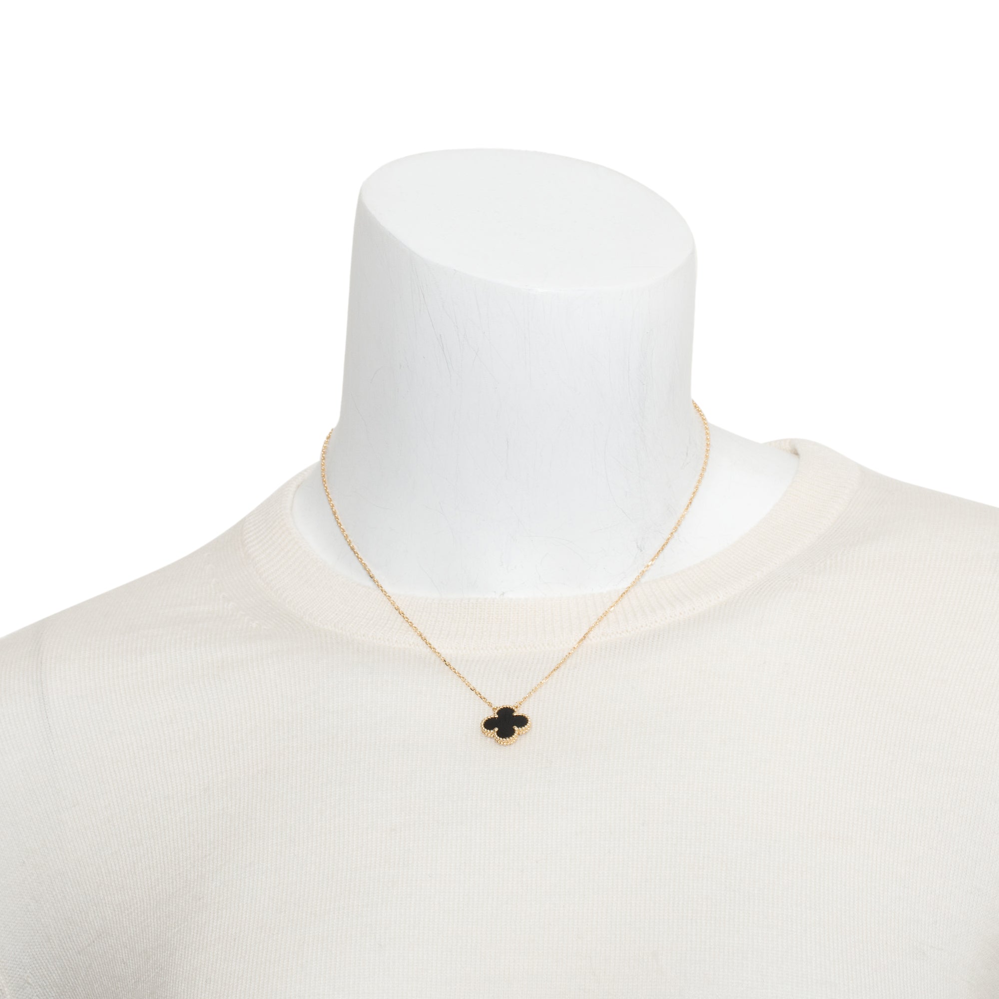 Van Cleef & Arpels 2024 18k Yellow Gold Vintage Alhambra Black Onyx Pendant Necklace w/ Receipt