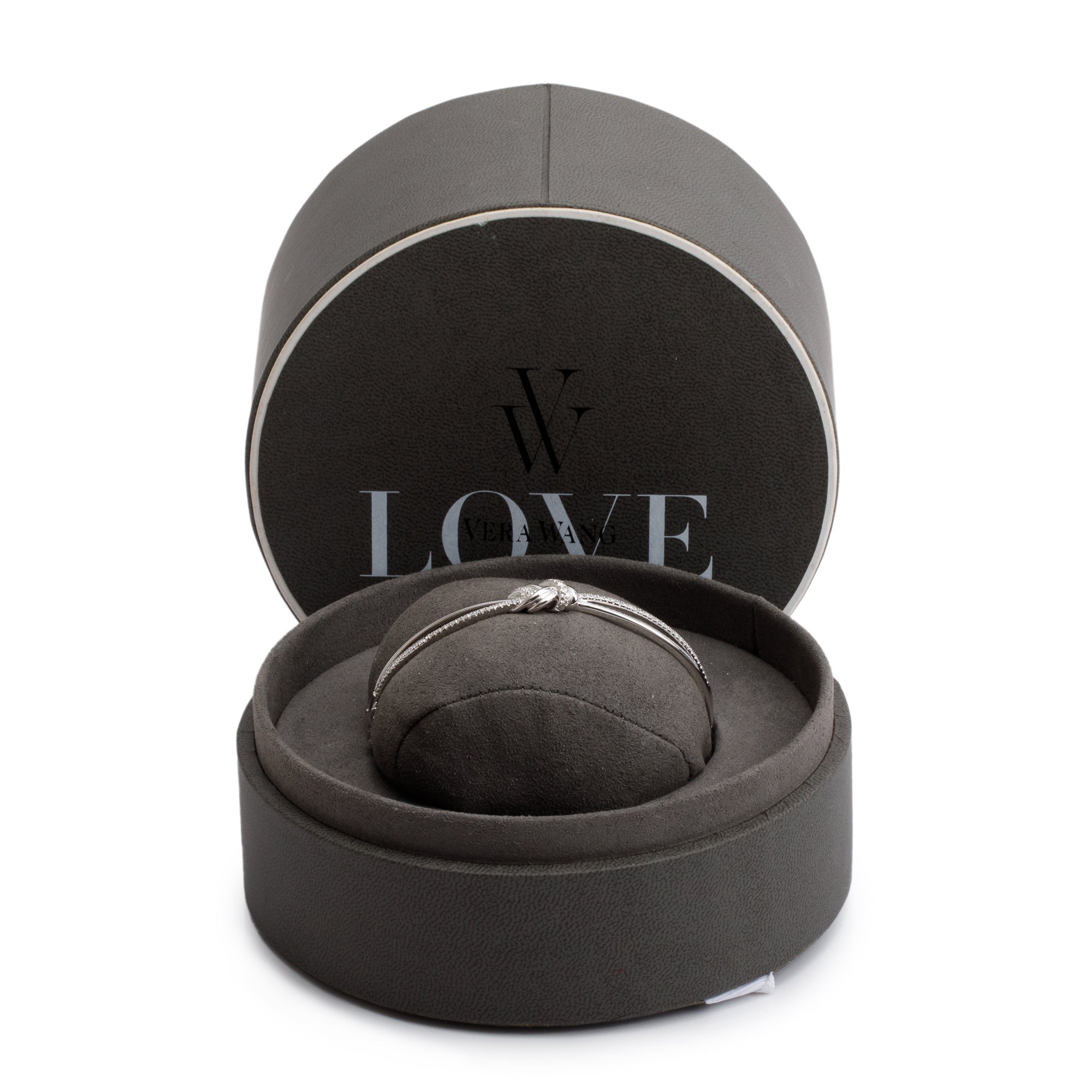 Vera Wang 14k White Gold Diamond Love Knot Bangle Bracelet w/ Box