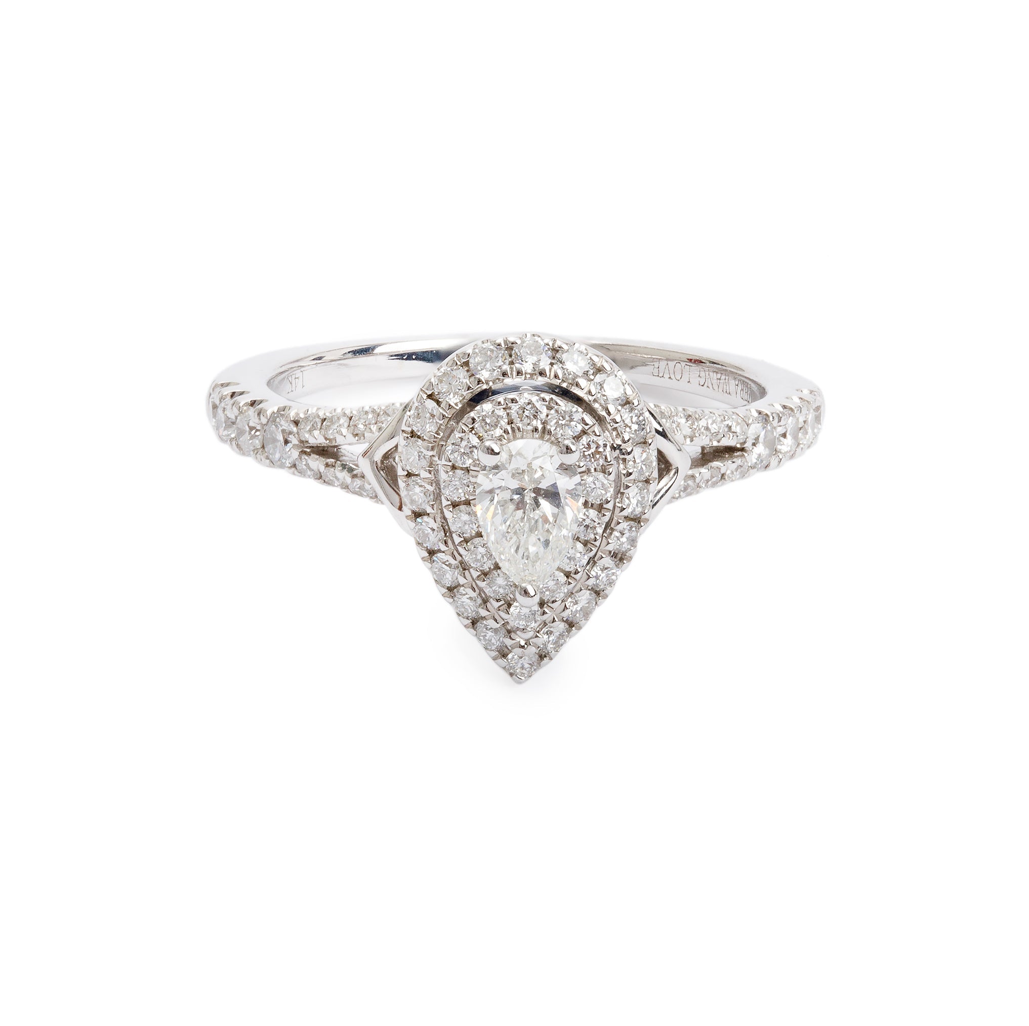 Vera Wang 14k White Gold Love Pear Shaped Diamond Engagement Ring, Size 6.75 w/ Box