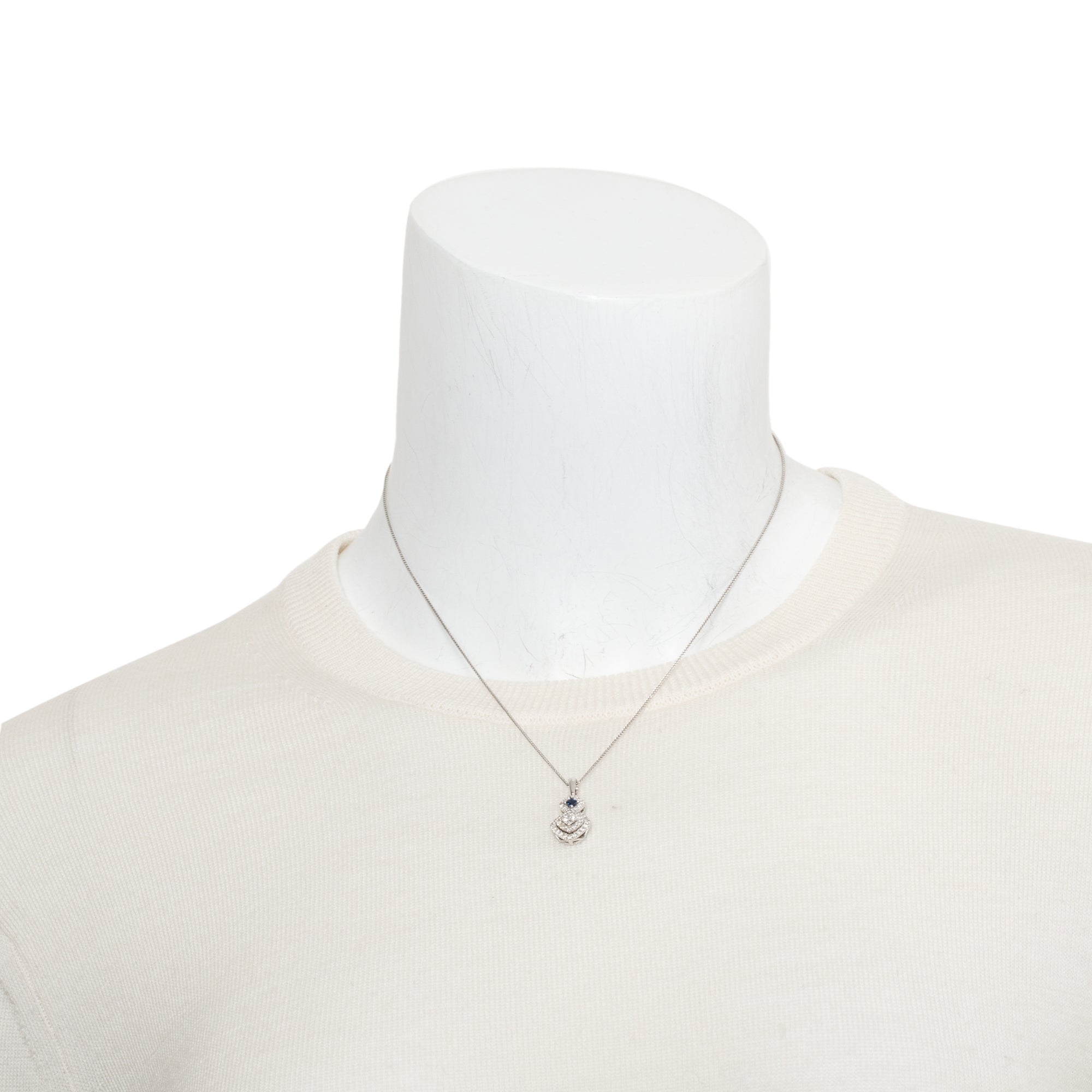 Vera Wang 18k White Gold Sapphire & Diamond Pendant Necklace