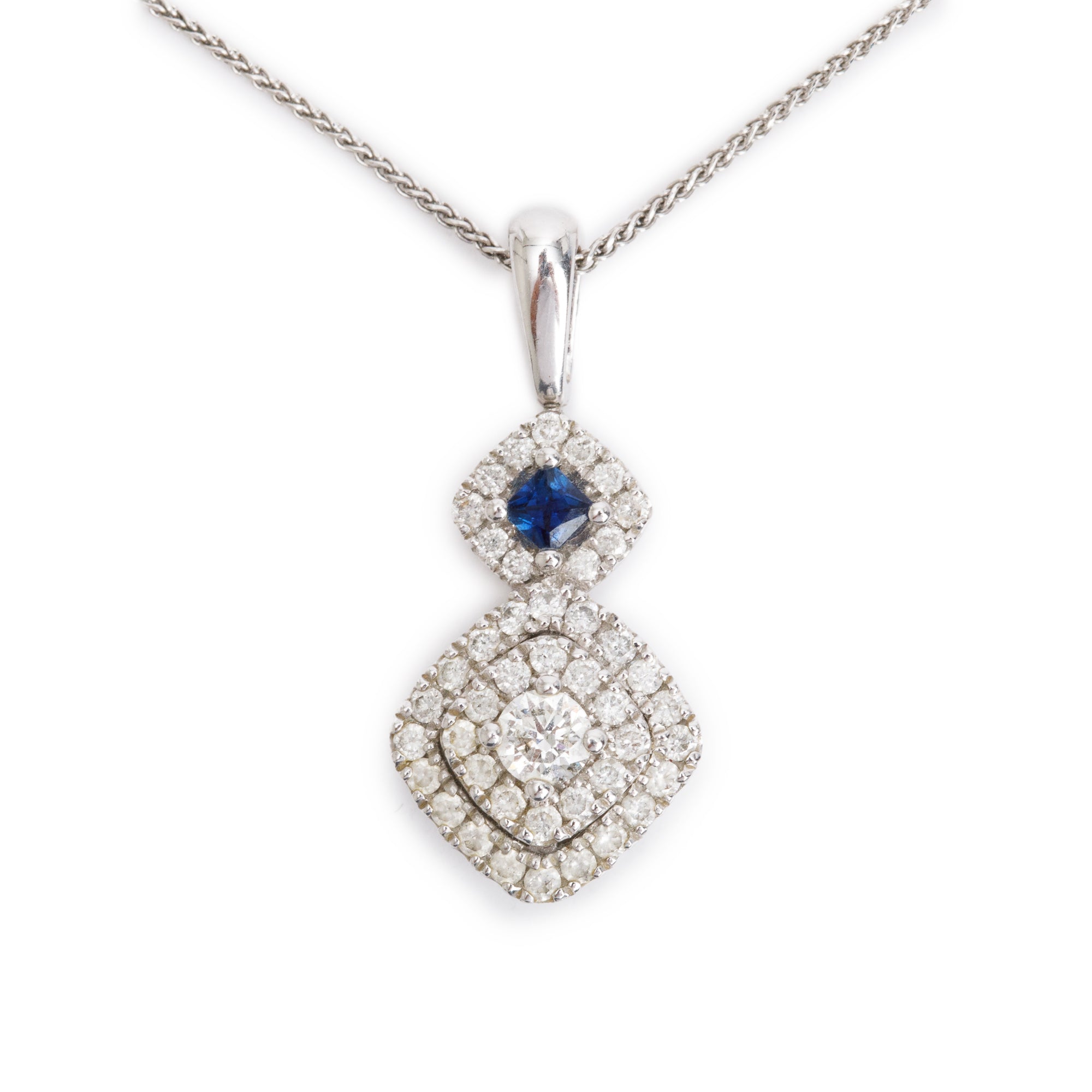 Vera Wang 18k White Gold Sapphire & Diamond Pendant Necklace