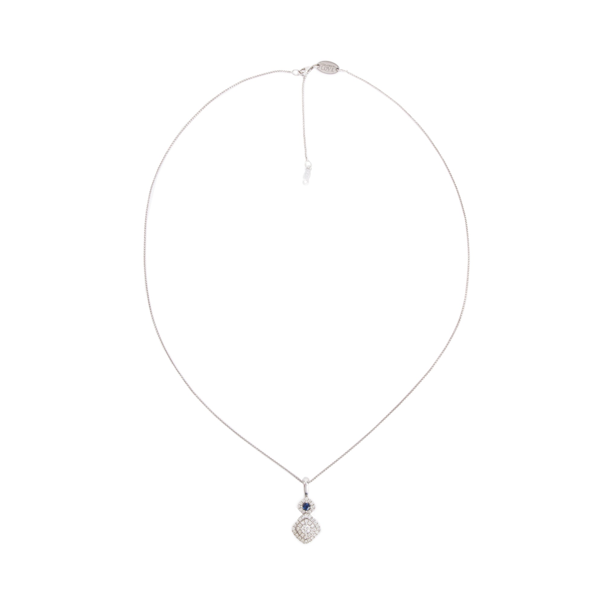 Vera Wang 18k White Gold Sapphire & Diamond Pendant Necklace