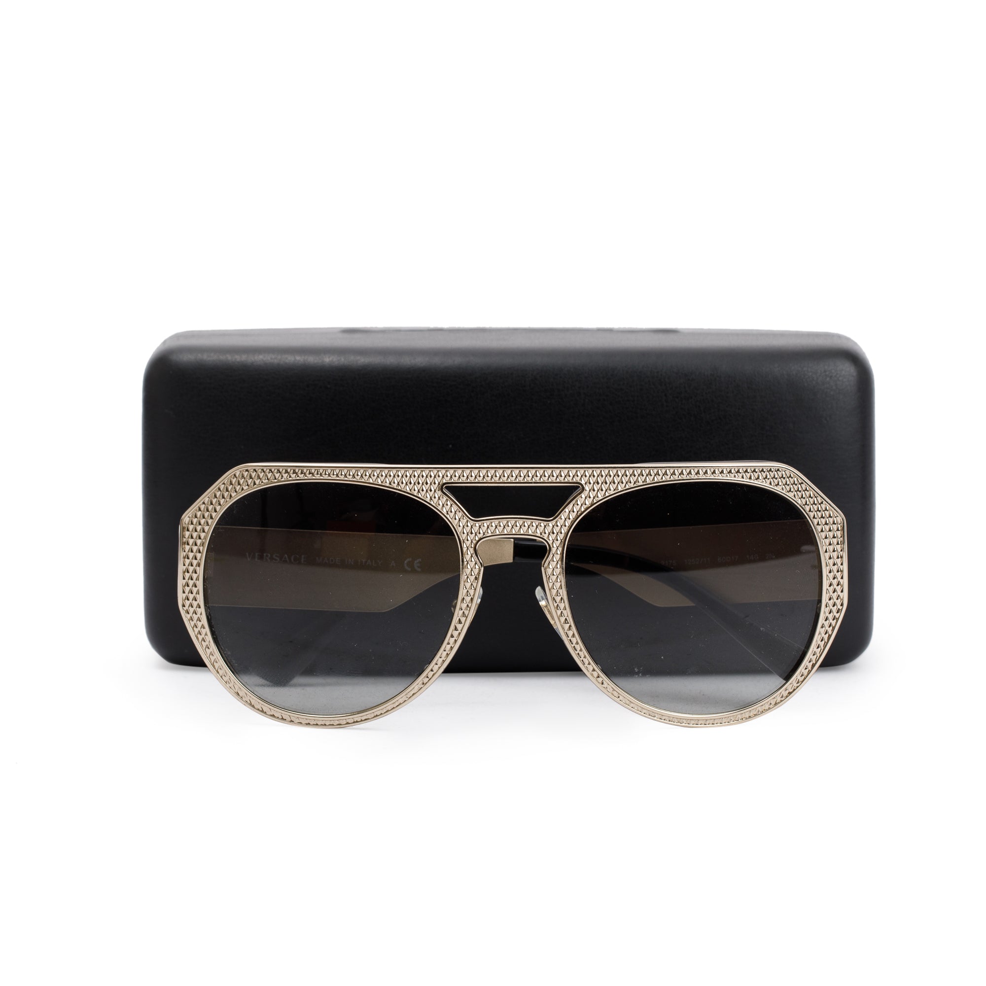 Versace 2175 Gold Tone Metal Medusa Aviator Sunglasses w/ Case