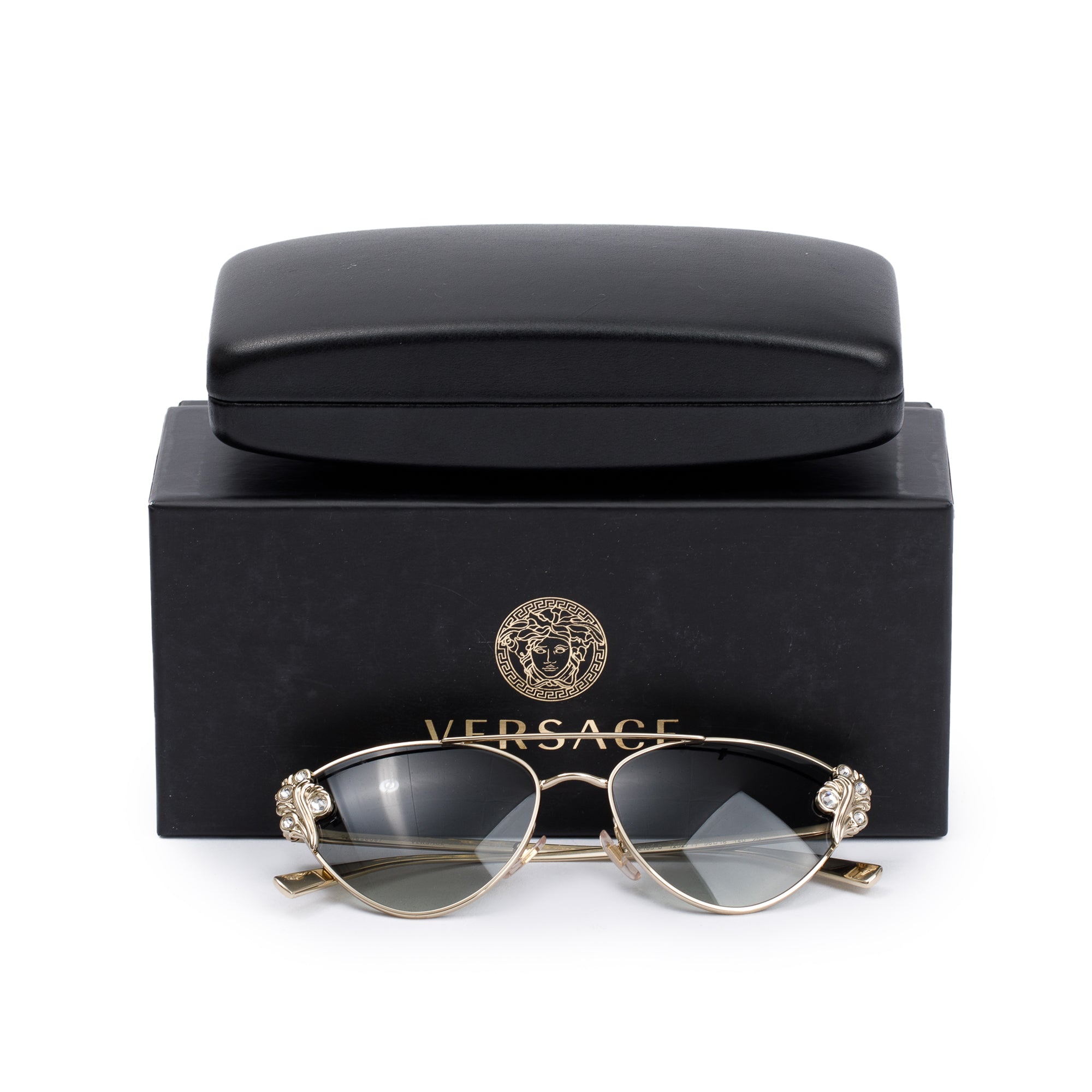Versace 2195-B Silver Tone Metal Baroccomania Sunglasses w/ Box & Case