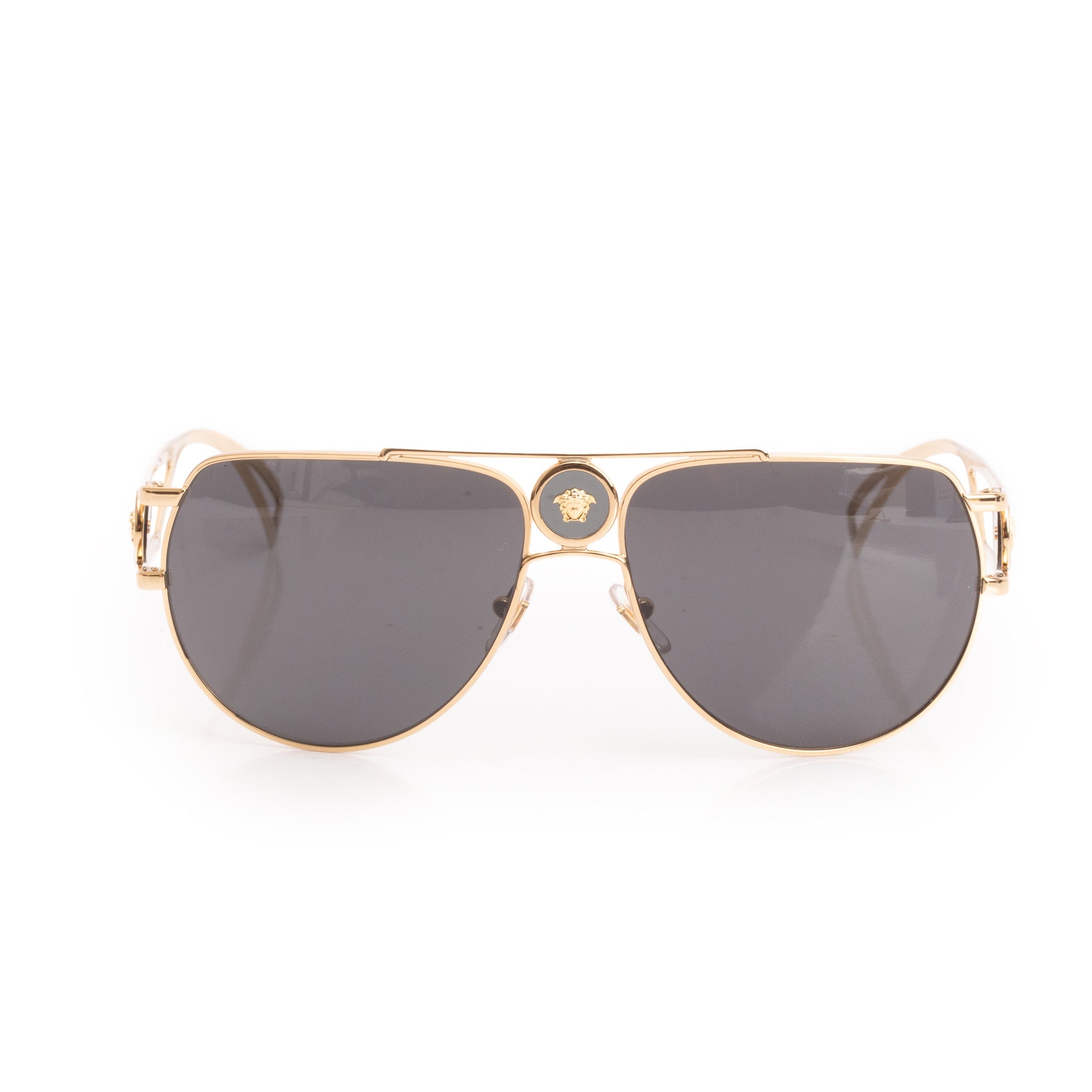 Versace 2225 Gold Tone Metal Medusa Navigator Aviator Sunglasses w/ Box & Case