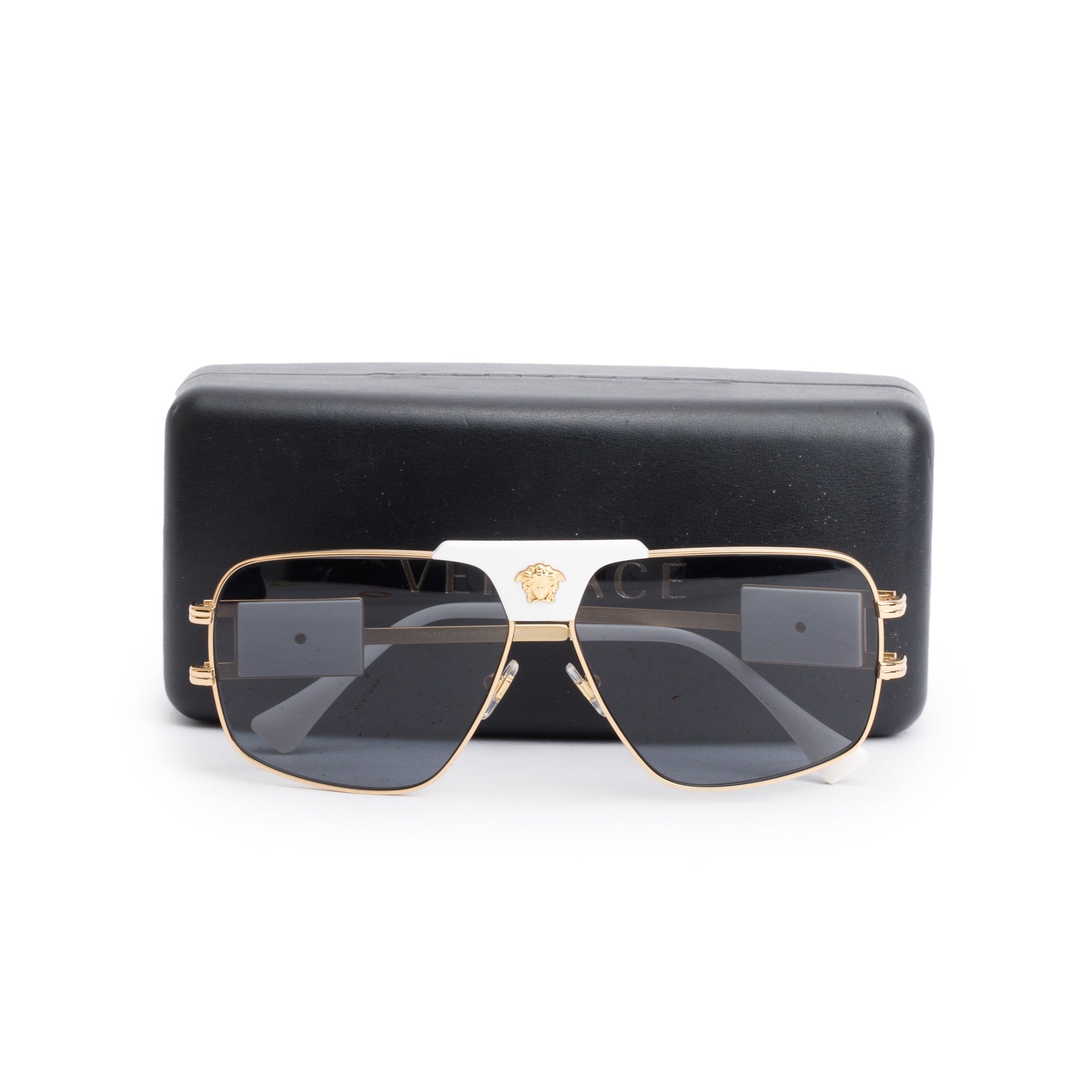 Versace 2251 Gold Tone Metal White Acetate Navigator Sunglasses w/ Case