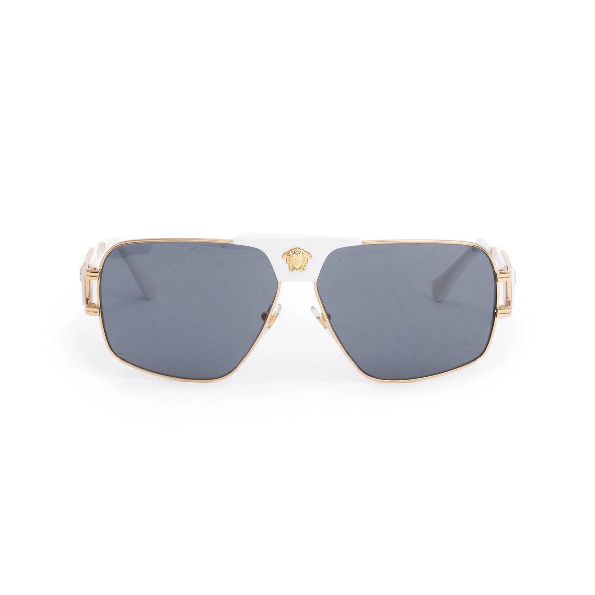 Versace 2251 Gold Tone Metal White Acetate Navigator Sunglasses w