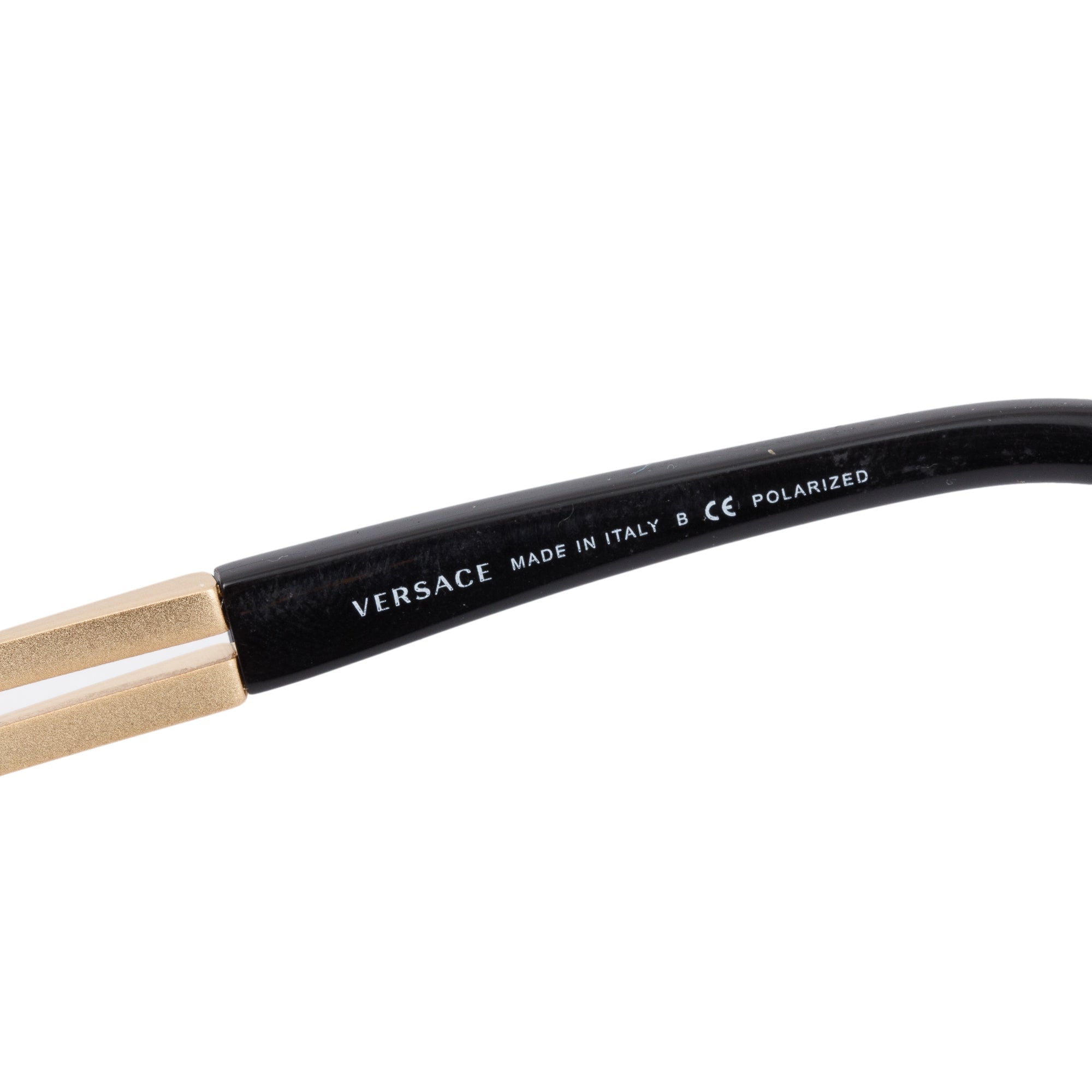 Versace 4307 Black Acetate Gold Tone Metal Polarized Sunglasses w/ Case