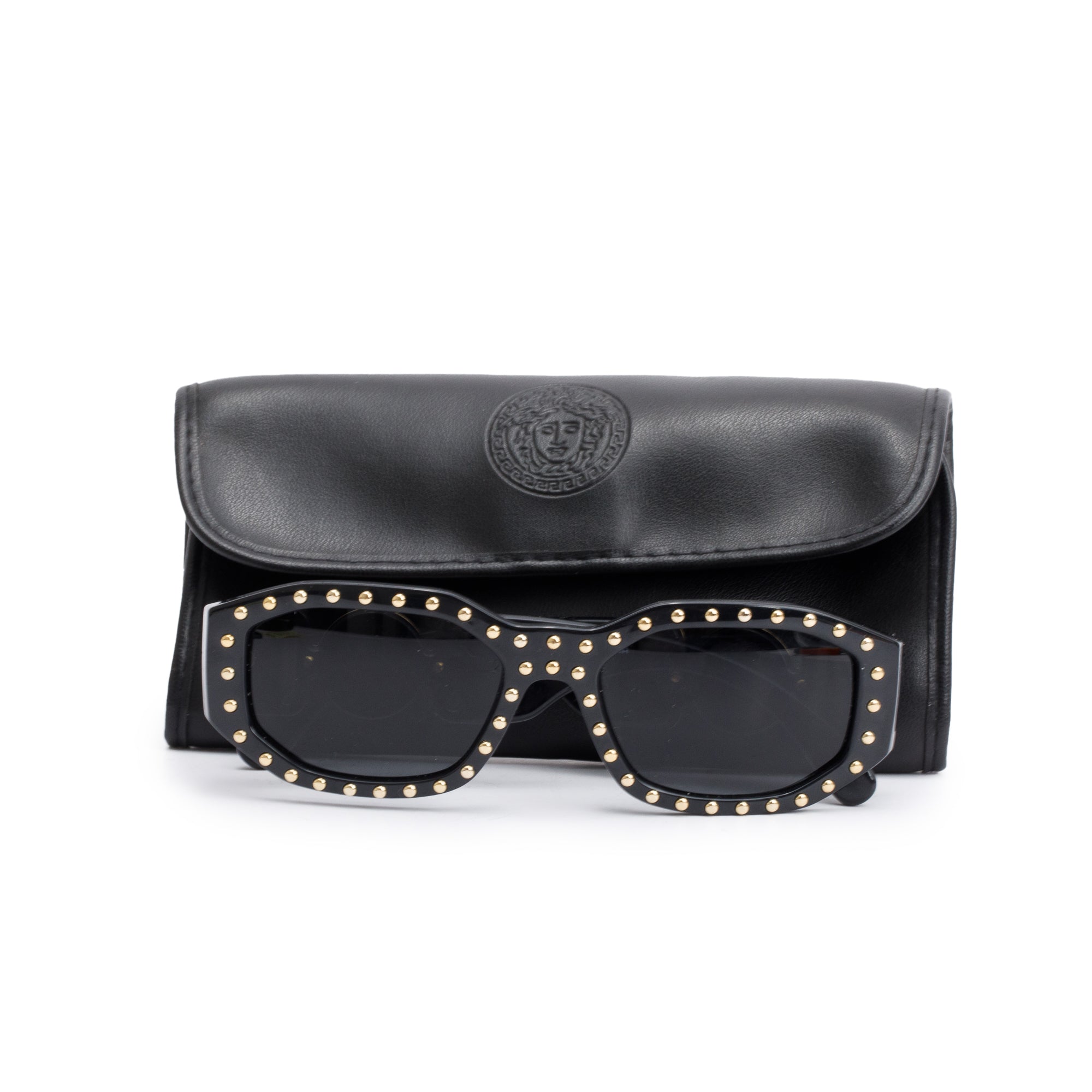 Versace 4361 Black Acetate Studded Medusa Biggie Sunglasses w/ Case