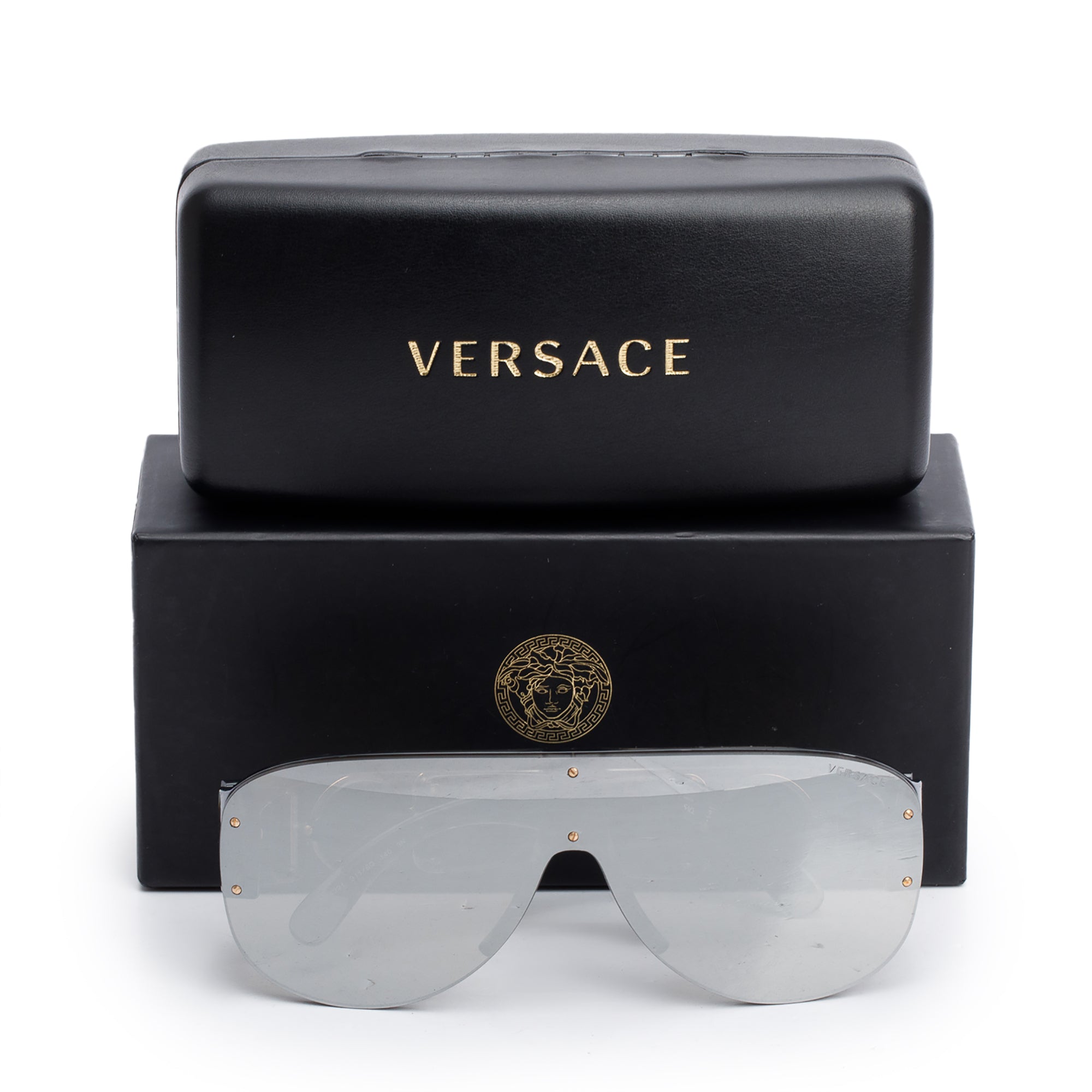Versace 4391 Black Transparent Acetate Medusa Biggie Shield Sunglasses w/ Box & Case