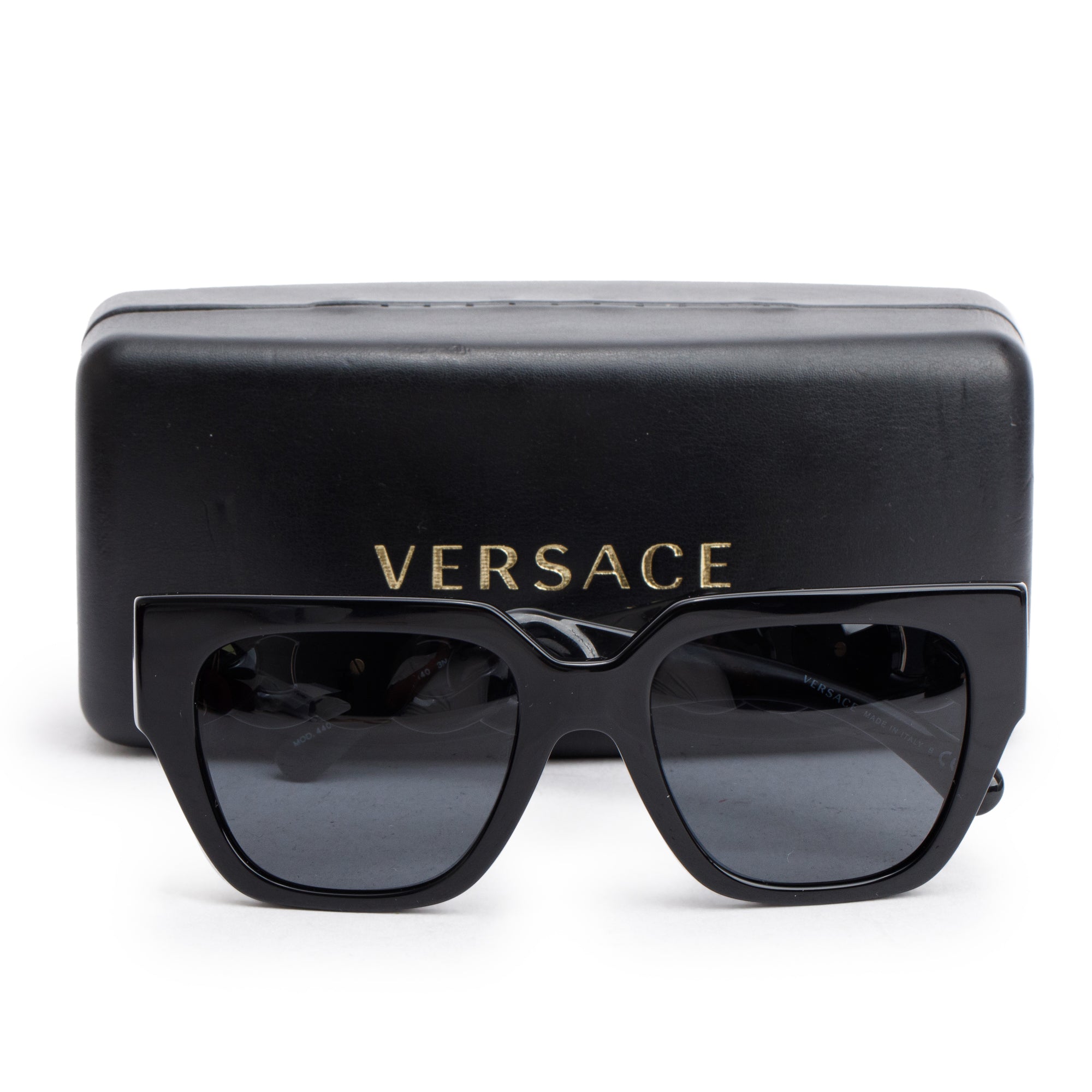 Versace 4409 Black Acetate Medusa Square Tinted Sunglasses w/ Case