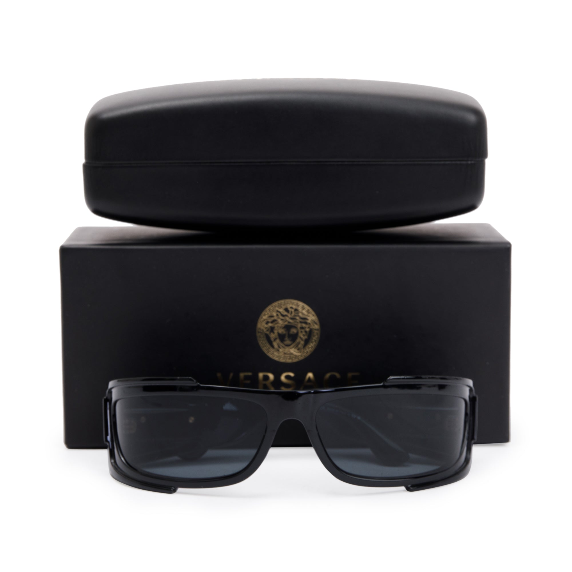 Versace 4446 Black Medusa Biggie Shield Sunglasses w/ Box & Case