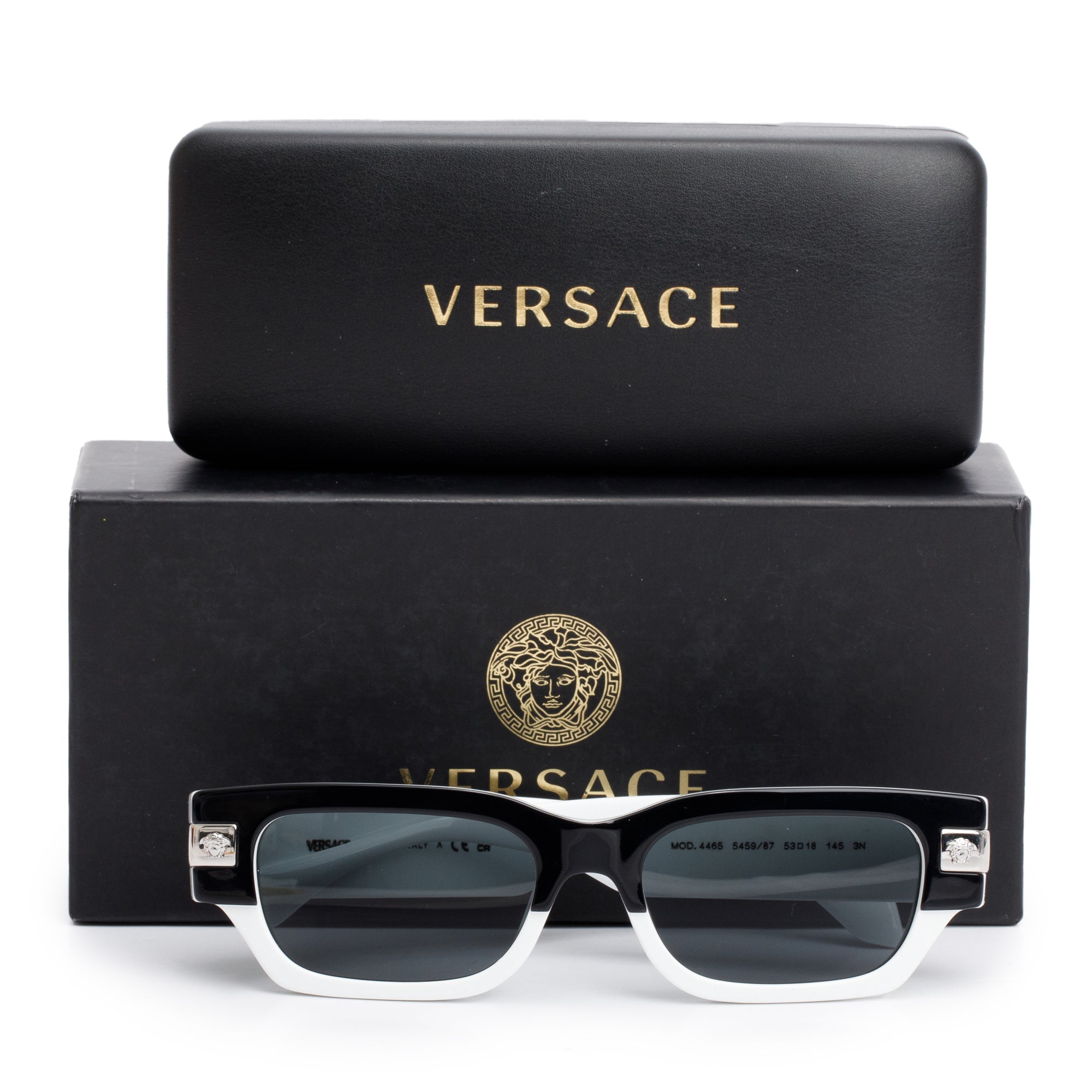 Versace 4465 White/Black Acetate Classic Top Rectangular Sunglasses w/ Box & Case