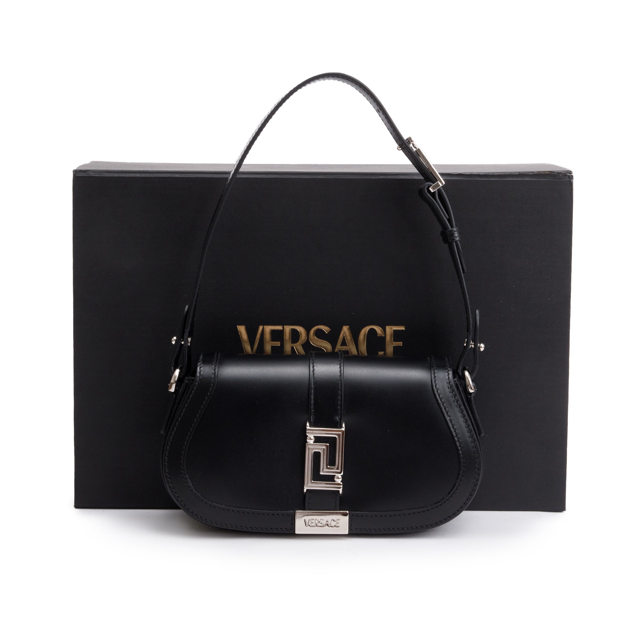 Versace Black Calf Leather Mini Greca Goddess Shoulder Bag w/ Box