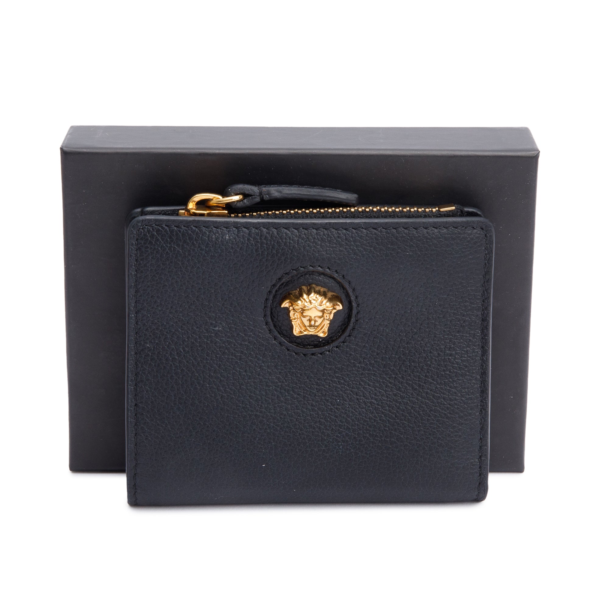 Versace Black Calfskin Leather La Medusa Bifold Wallet w/ Box