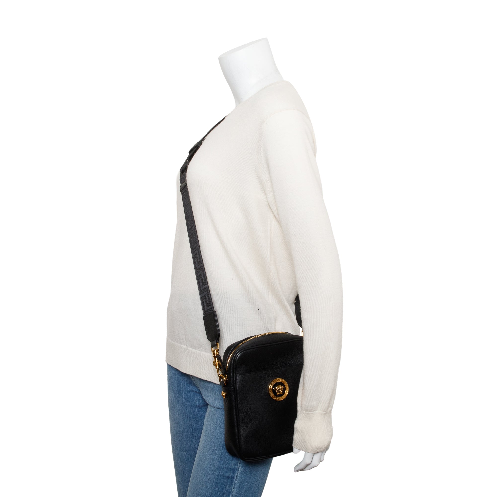 Versace Black Calfskin Leather Medusa Biggie Crossbody Bag