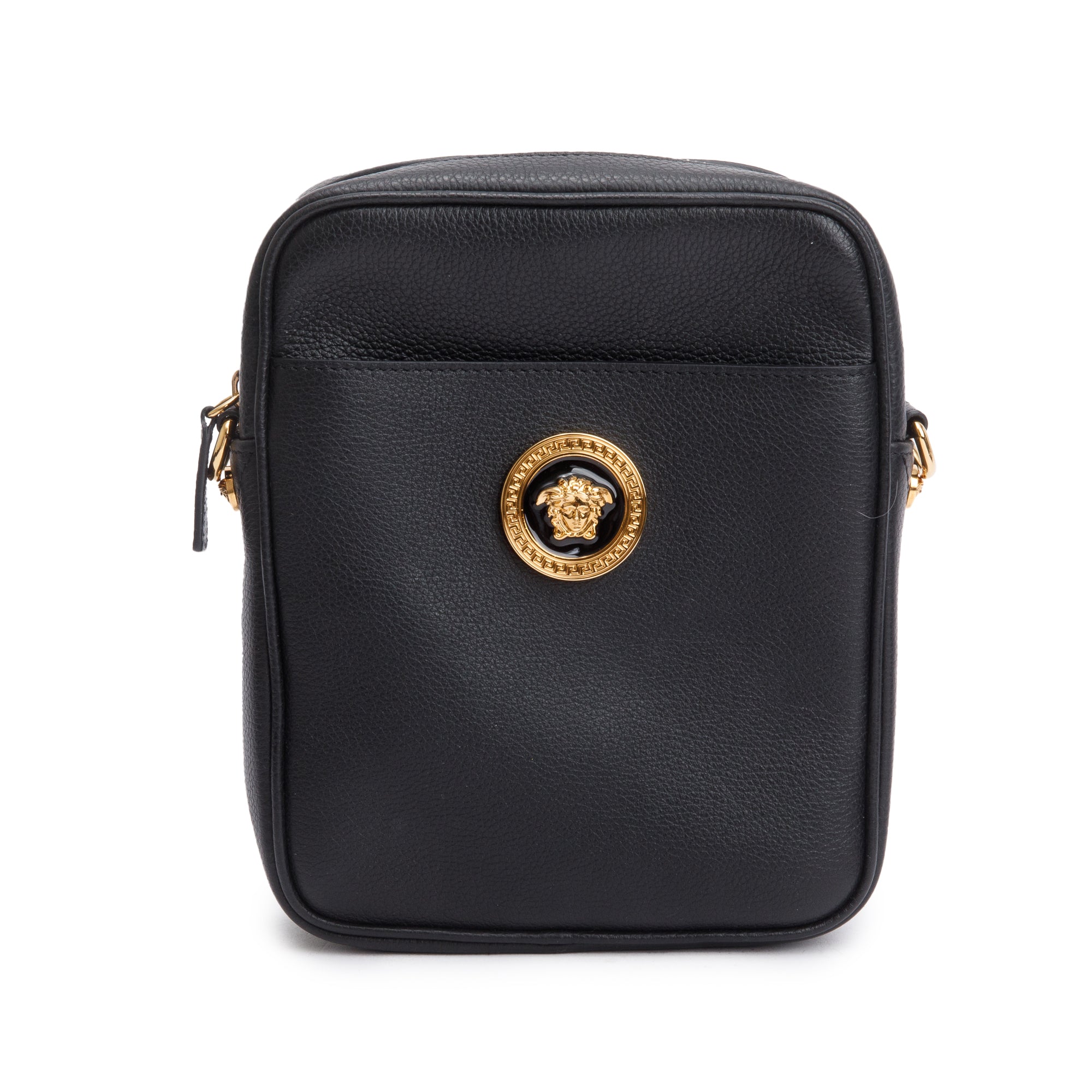 Versace Black Calfskin Leather Medusa Biggie Crossbody Bag