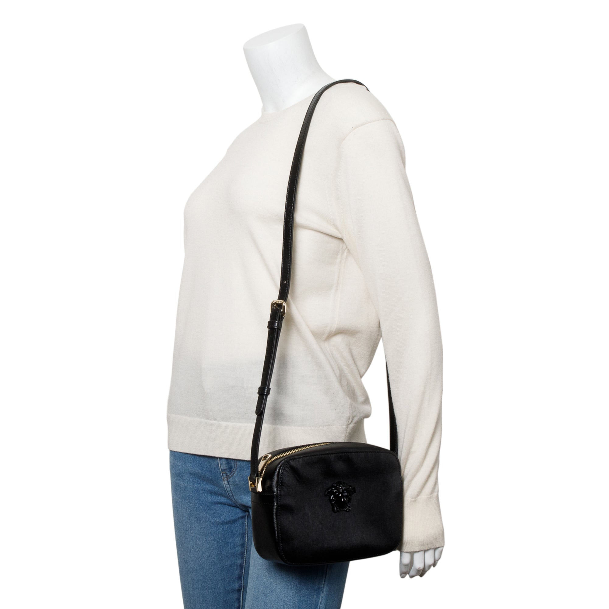 Versace Black Calfskin Leather Palazzo Camera Bag