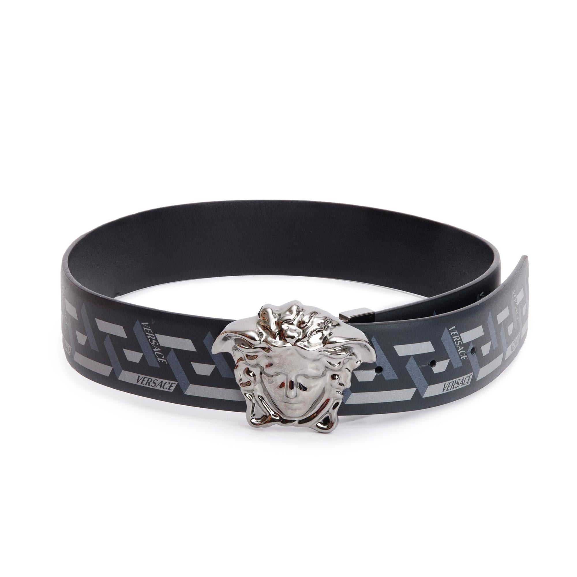 Versace Black Classic La Medusa Greca Leather Belt 70 23