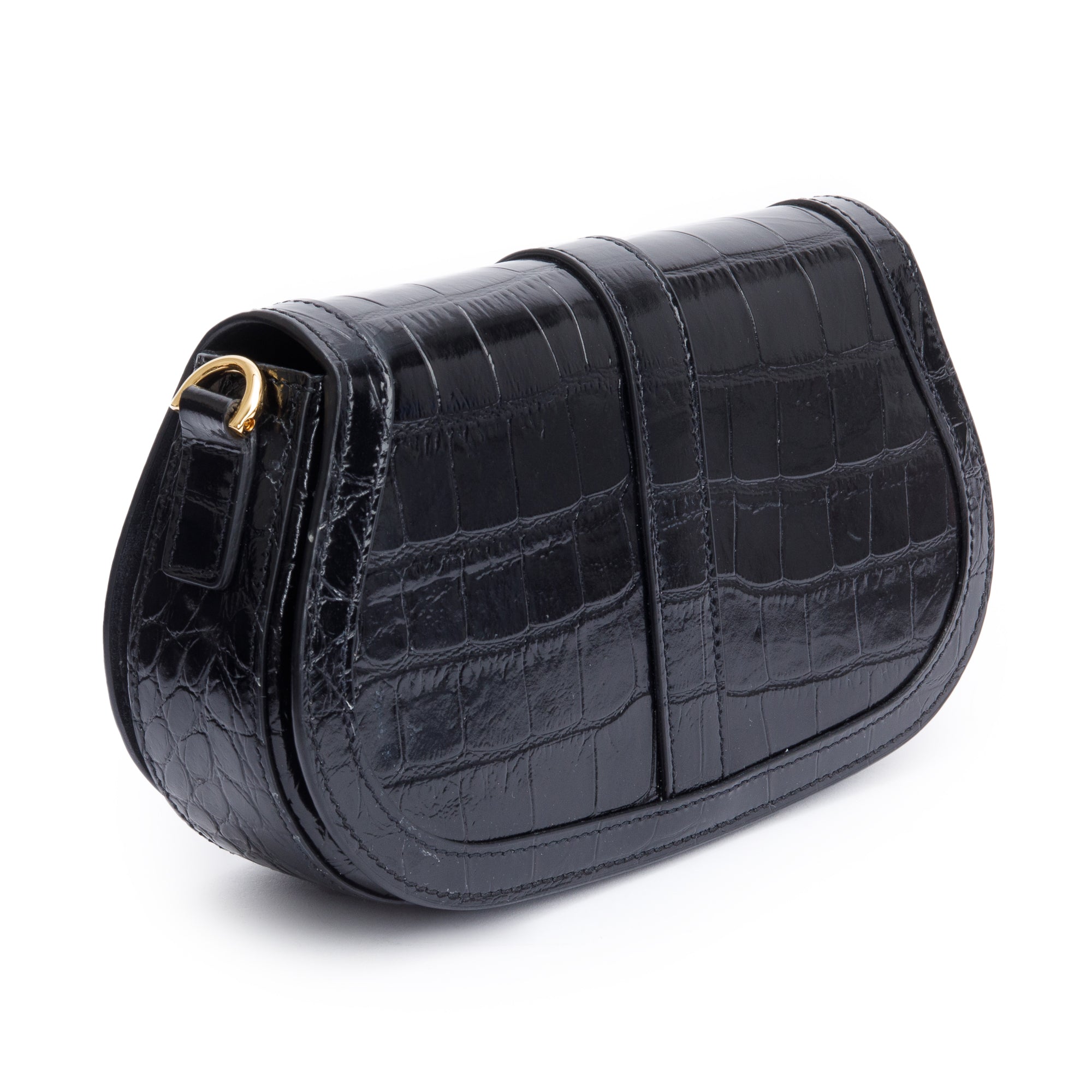 Versace Black Croc-Effect Leather Medium Greca Goddess Shoulder Bag w/ Straps