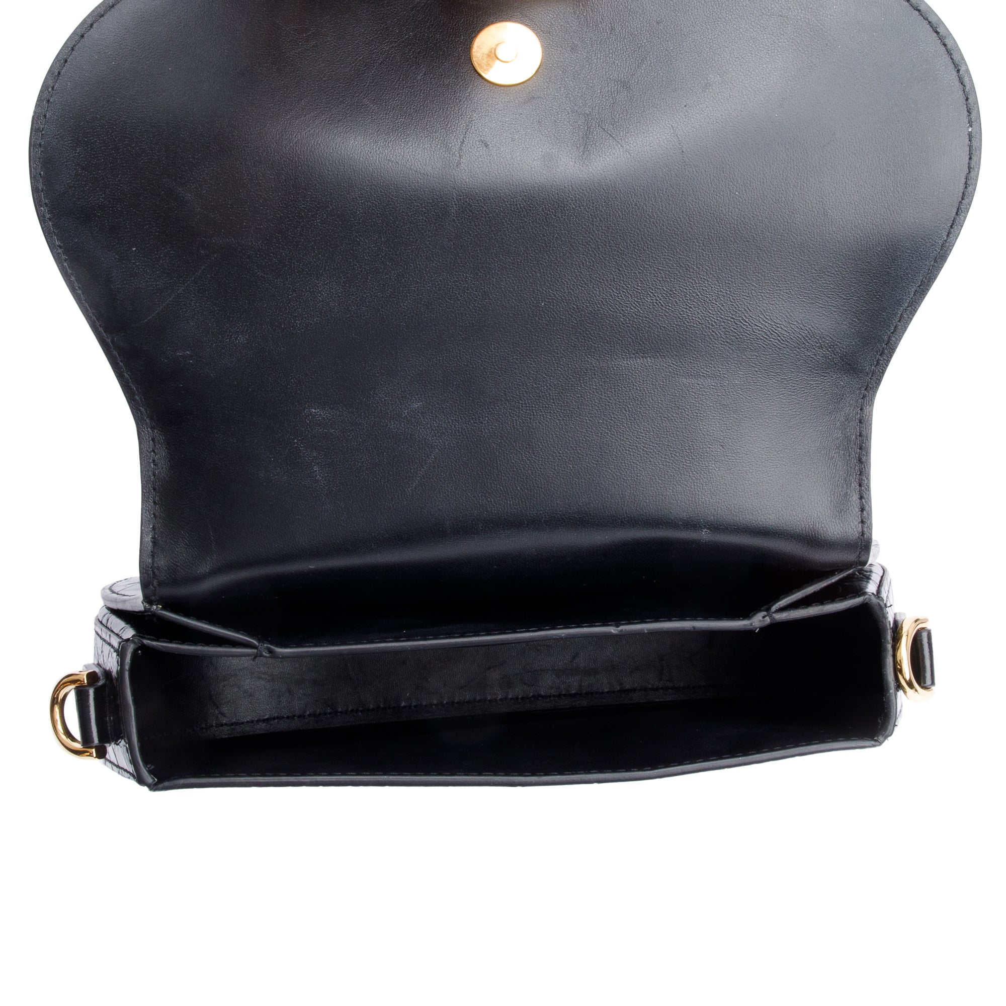 Versace Black Croc-Effect Leather Medium Greca Goddess Shoulder Bag w/ Straps