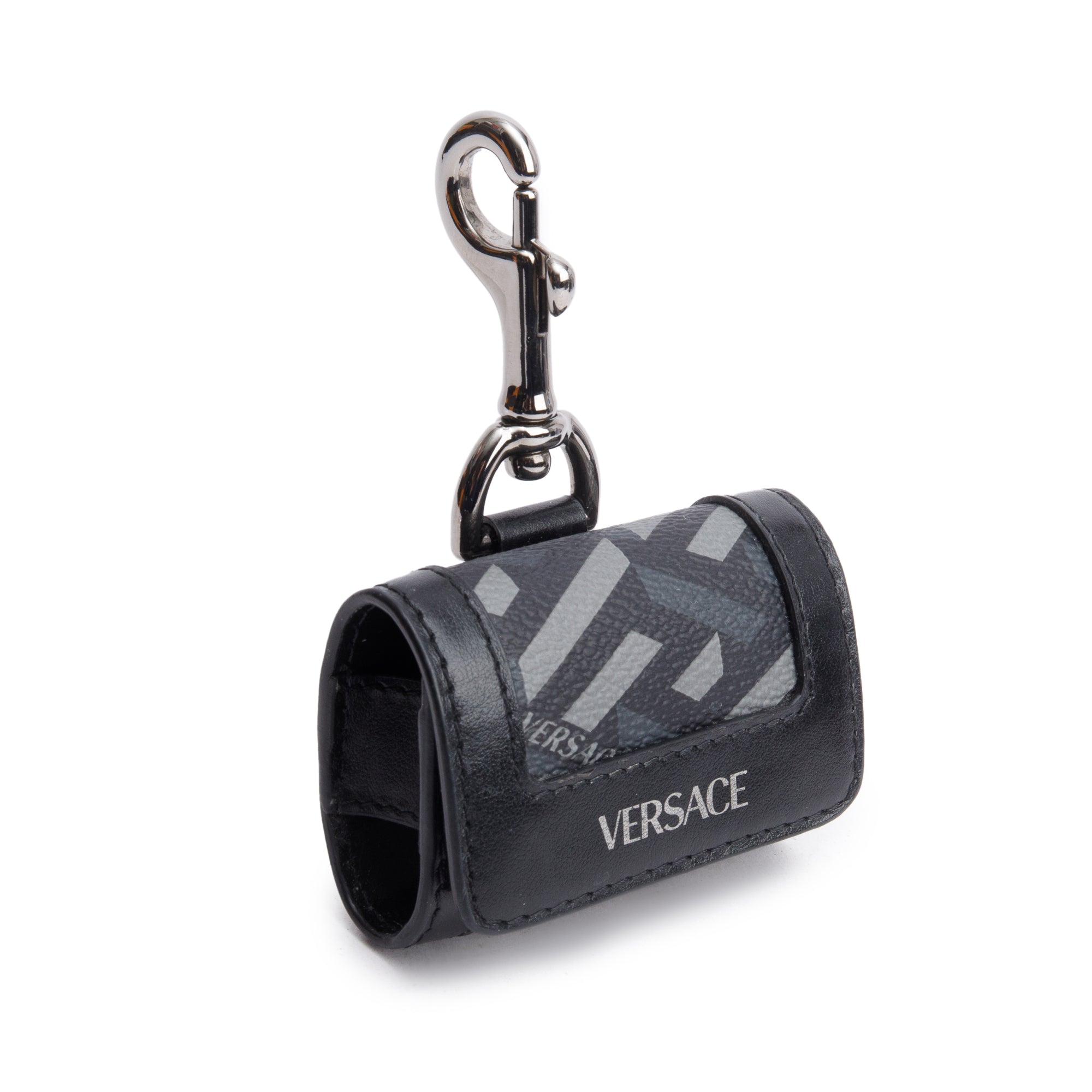 Versace Black Jacquard Leather Canvas Logo Airpod Case