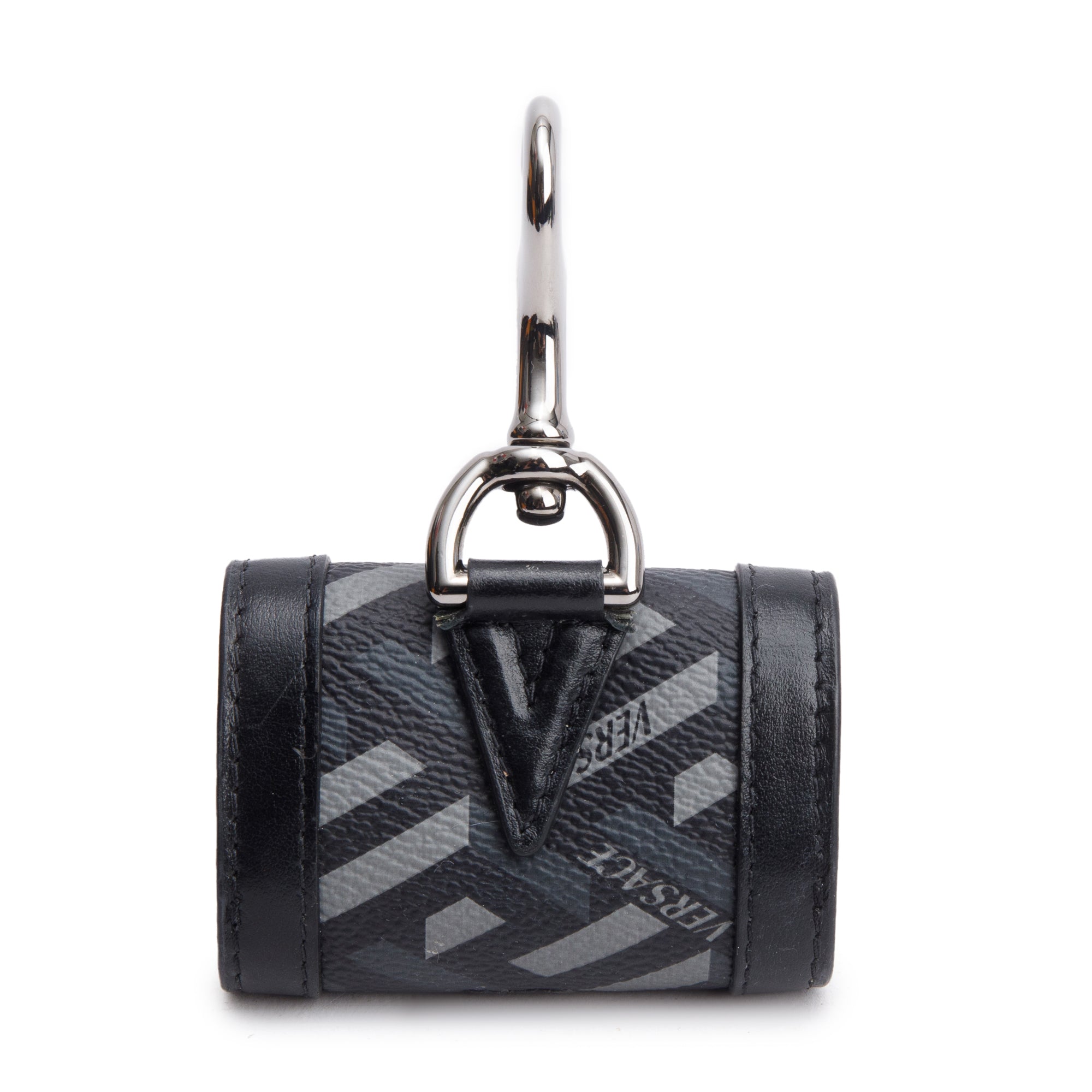 Versace Black Jacquard Leather Canvas Logo Airpod Case
