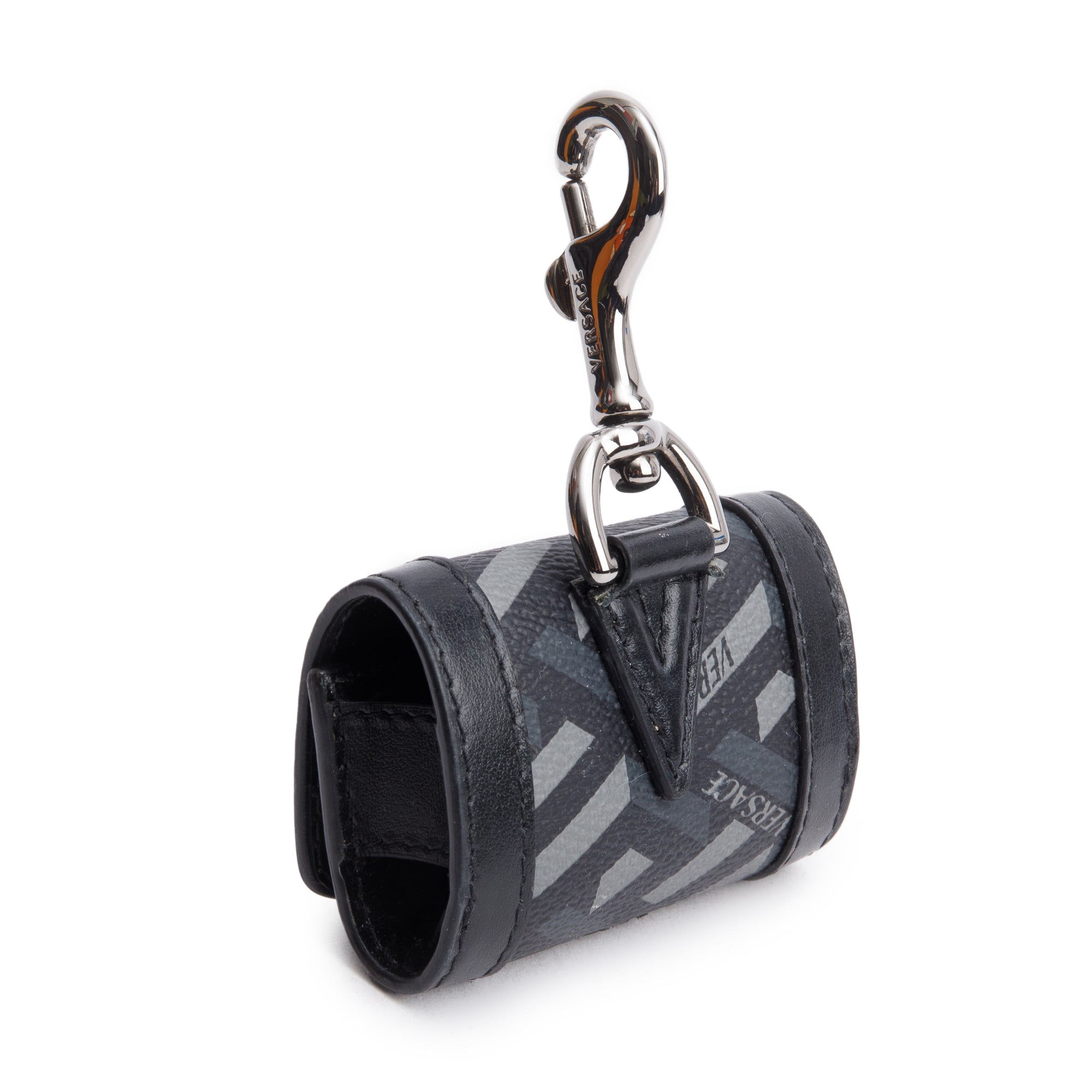 Versace Black Jacquard Leather Canvas Logo Airpod Case