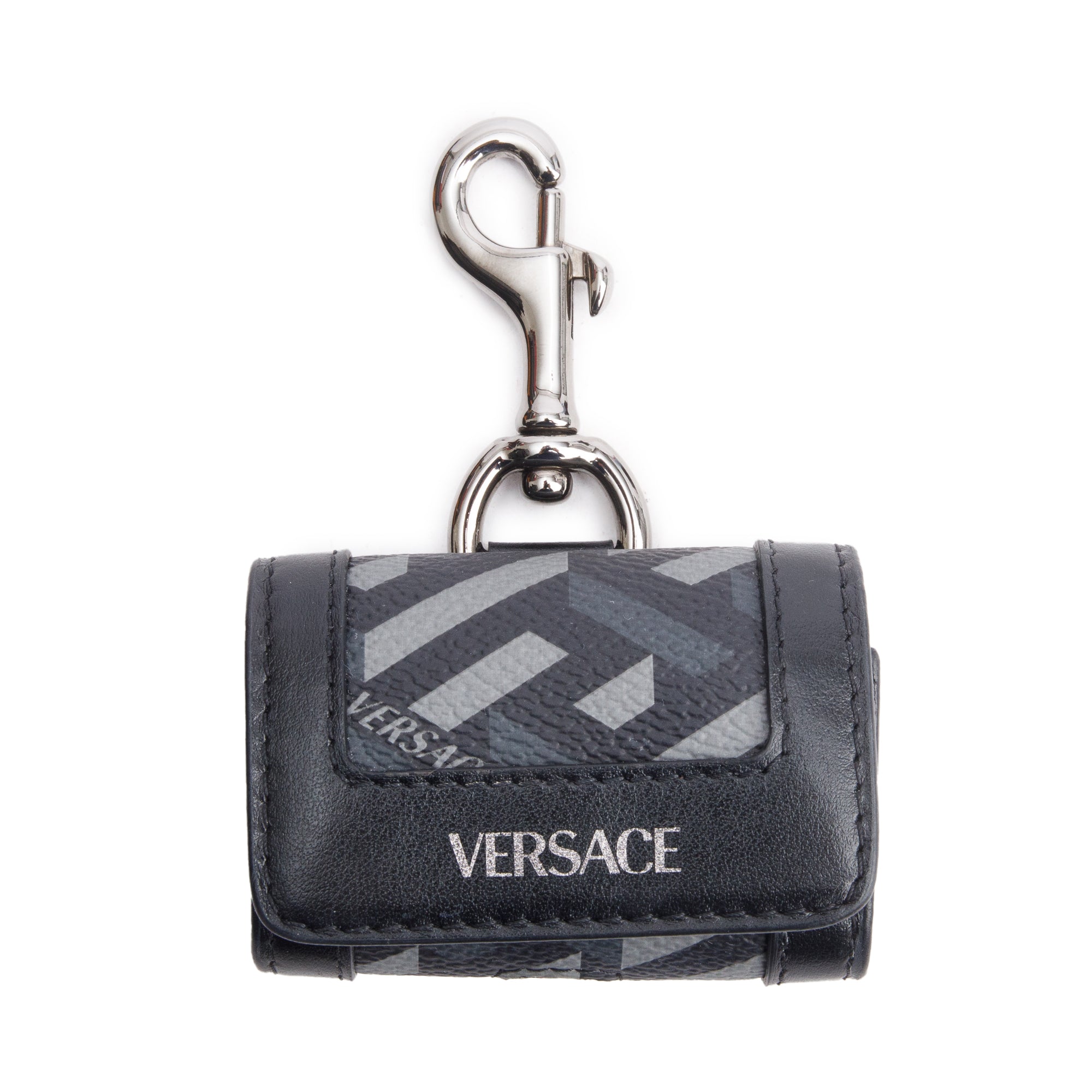 Versace Black Jacquard Leather Canvas Logo Airpod Case