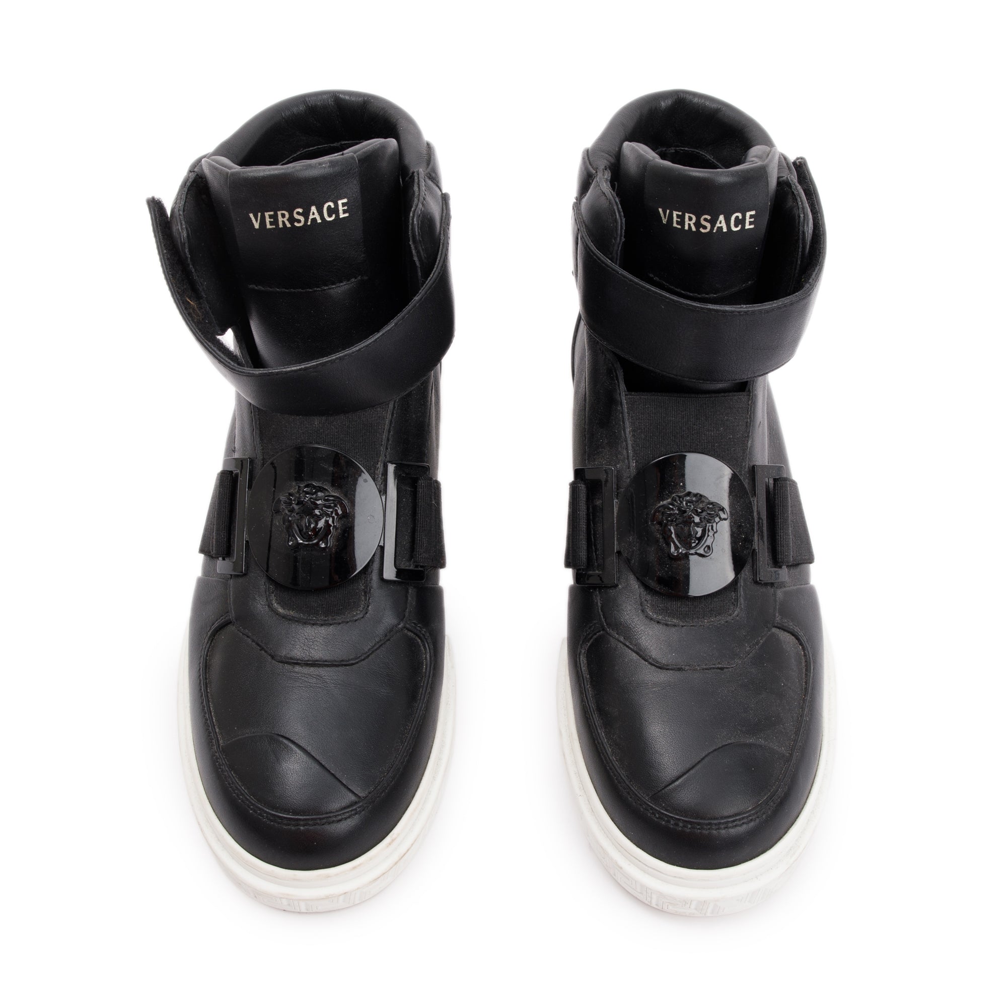 Versace Black Medusa Insignia Leather High Top Sneakers, Size 36 w/ Box