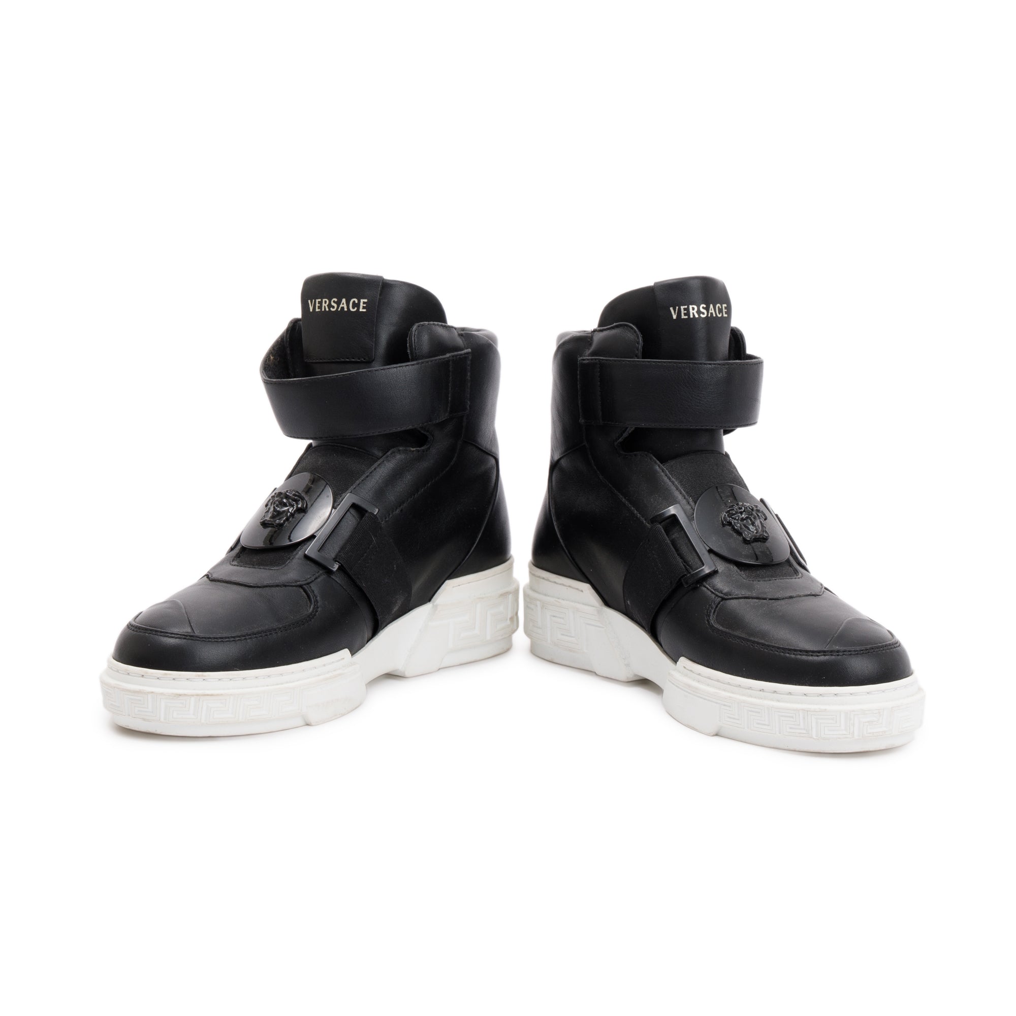 Versace Black Medusa Insignia Leather High Top Sneakers, Size 36 w/ Box