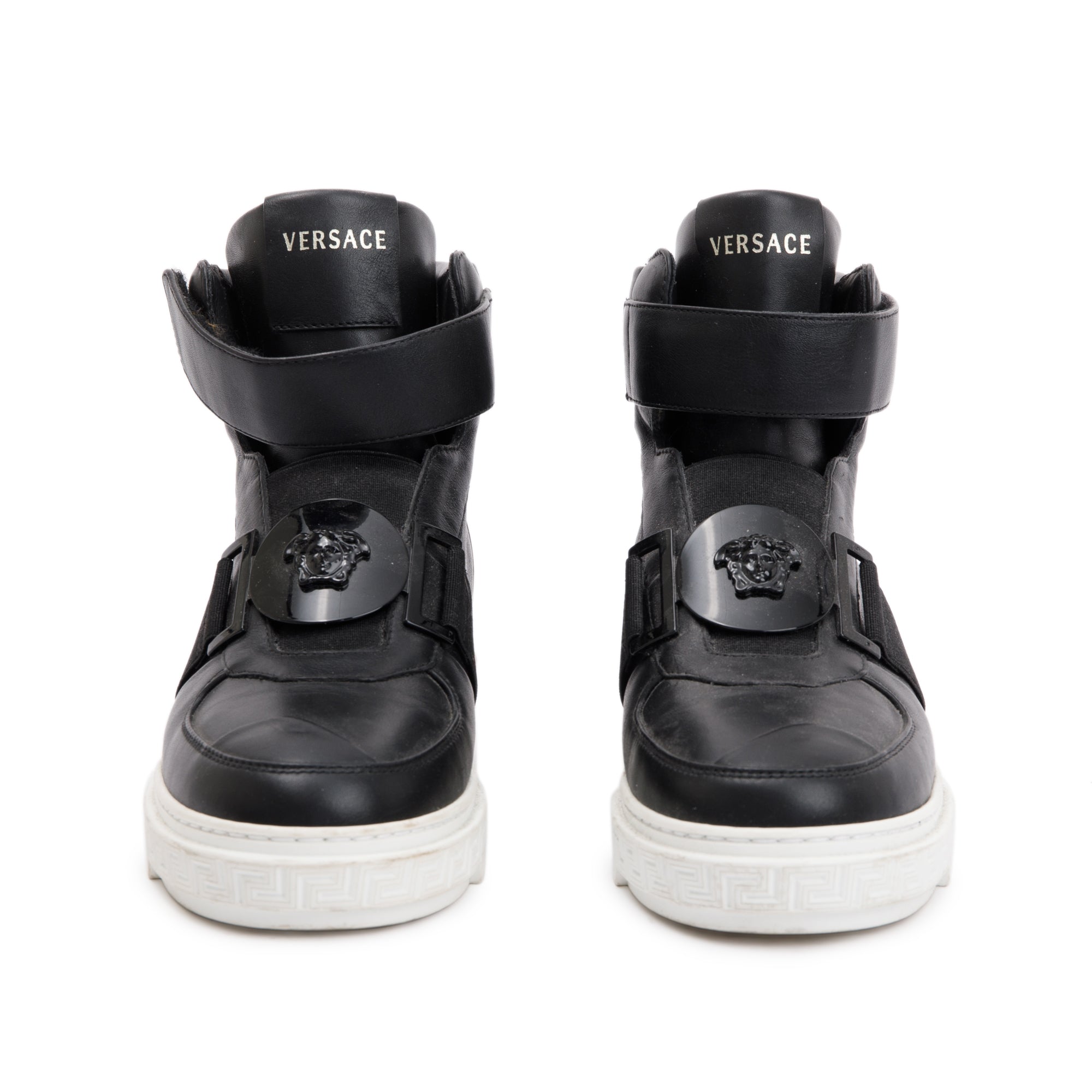 Versace Black Medusa Insignia Leather High Top Sneakers, Size 36 w/ Box
