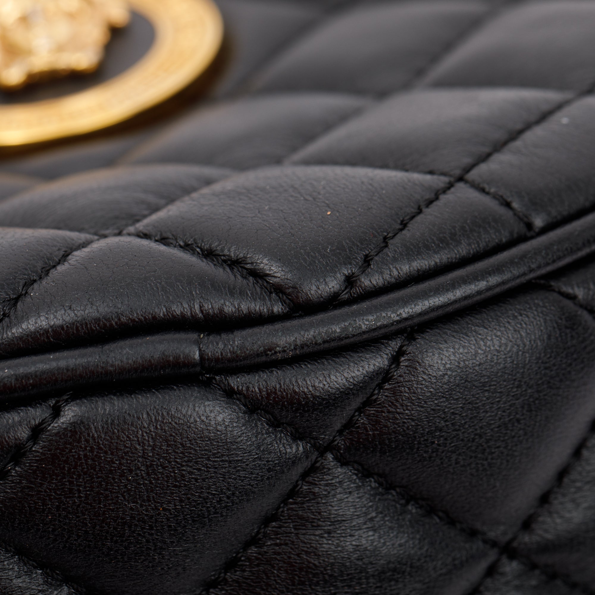 Versace Black Nappa Quilted Leather La Medusa Round Camera Bag