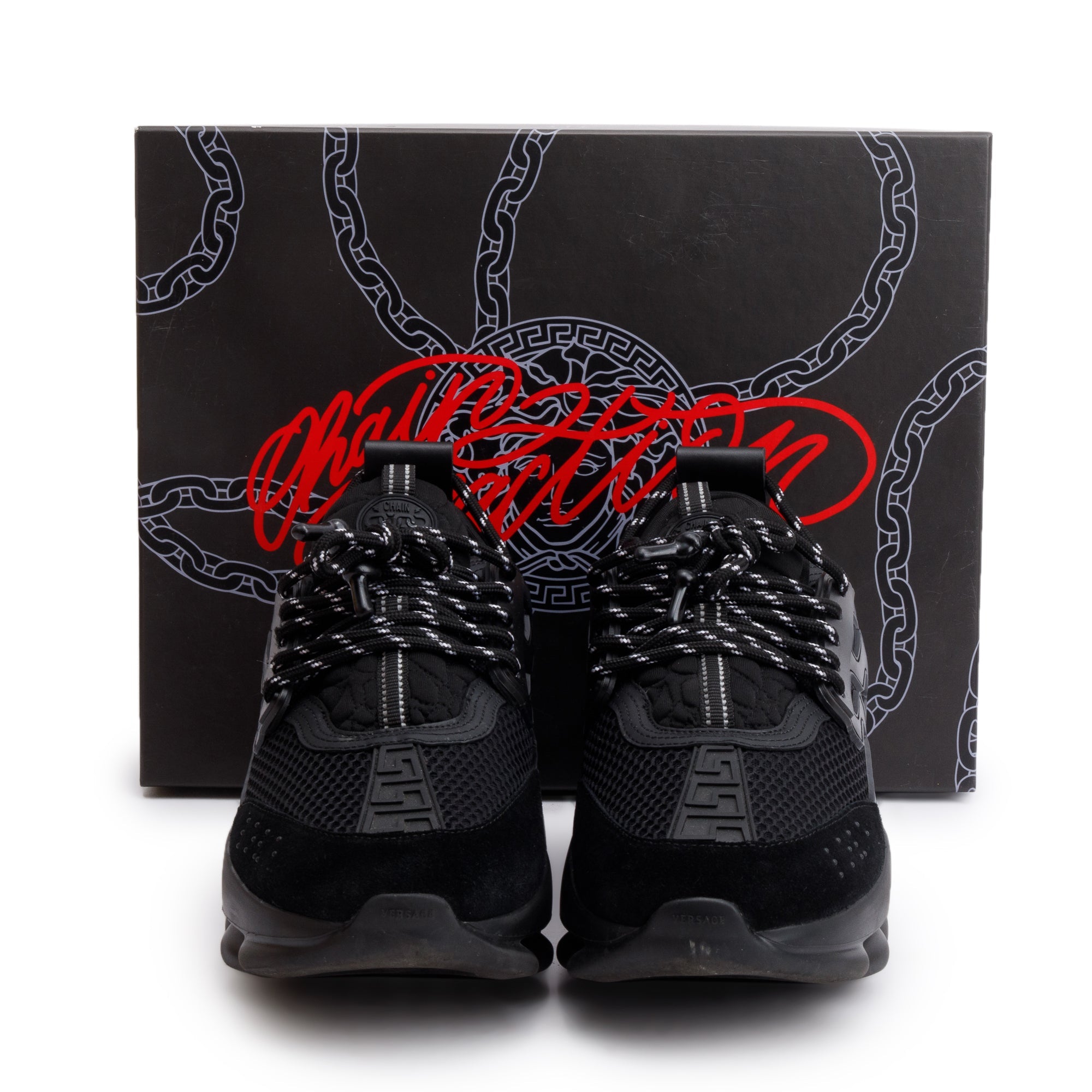 Versace Black Nylon/Leather/Suede Barocco Jacquard Trigreca Sneakers, Size 43.5 w/ Box & Authenticity Card