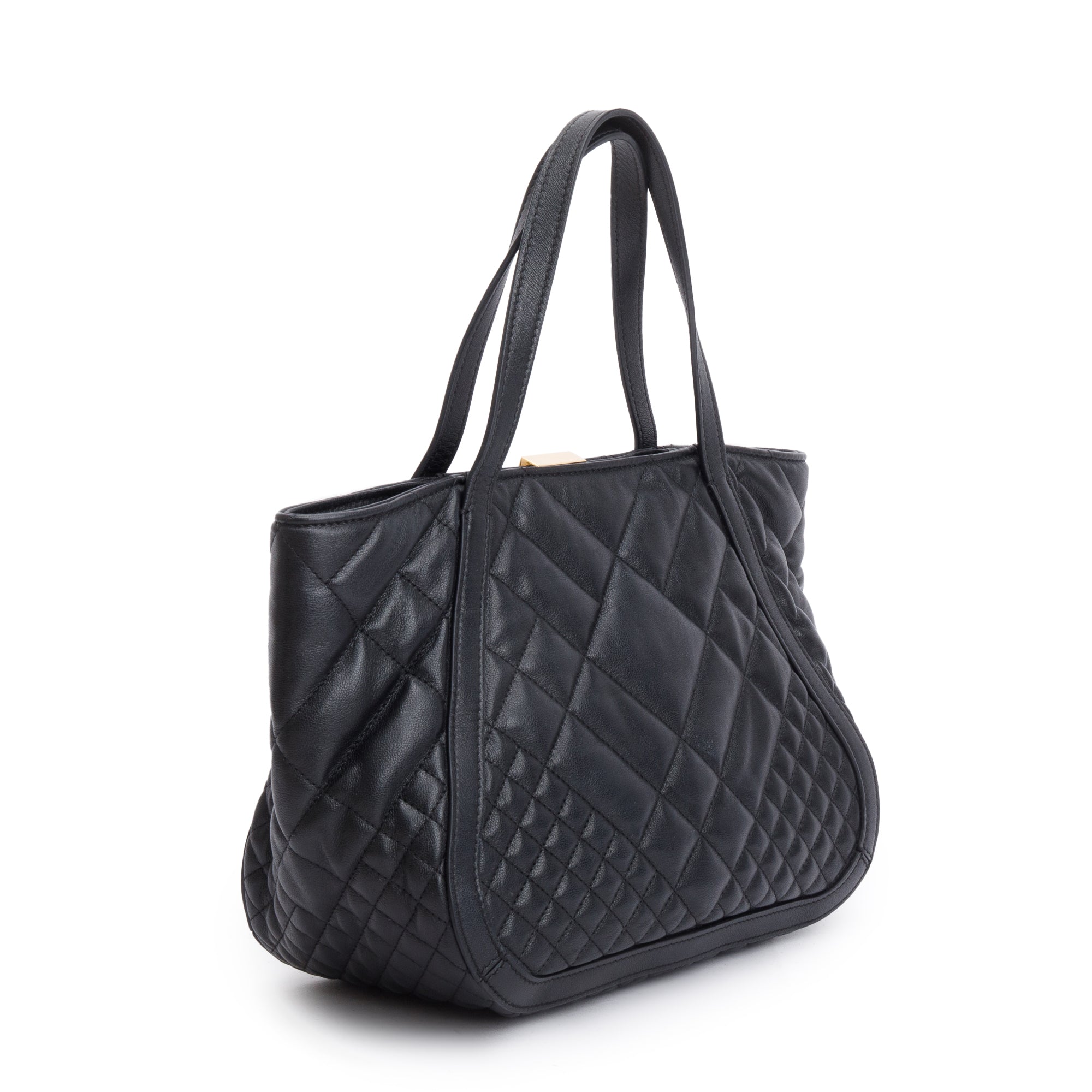 Versace Black Quilted Calfskin Leather Small Greca Tote Bag w/ Strap