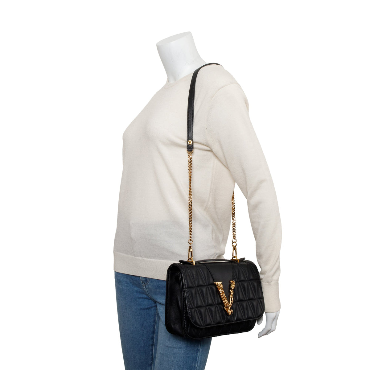 Versace Black Quilted Nappa Leather Small Virtus Shoulder Bag
